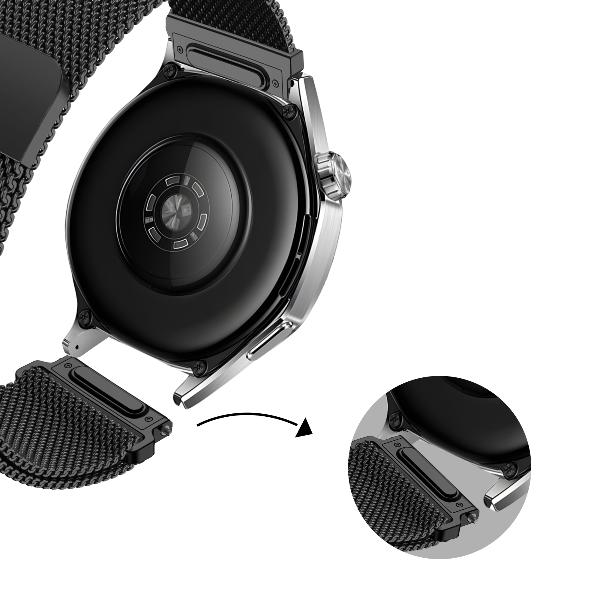 Bandz OnePlus Watch 3 'One Push' Milanese Armband (Schwarz)