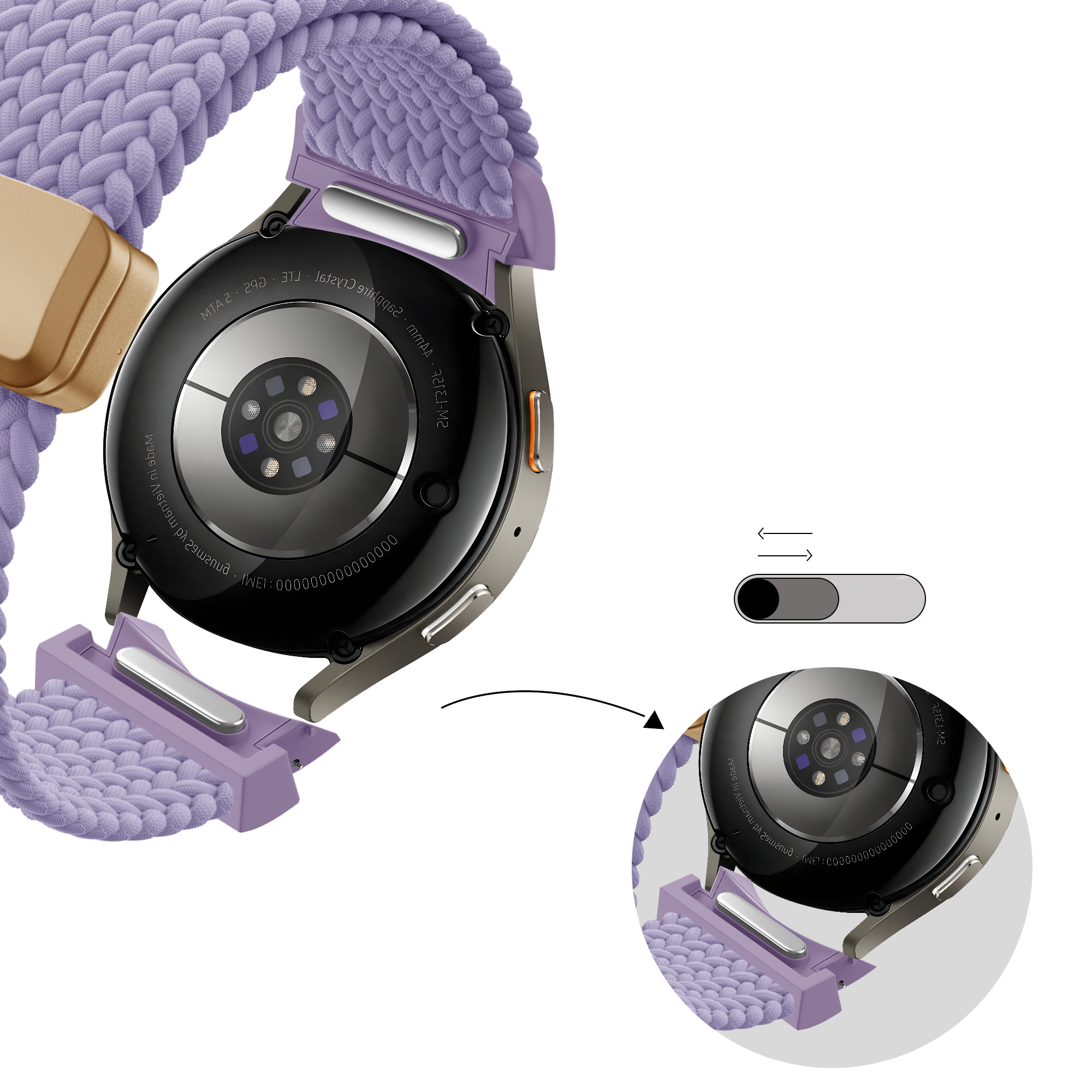 Bandz Samsung Galaxy Watch 4 44mm Geflochtenes Armband 'Easy Fit' (Flieder)