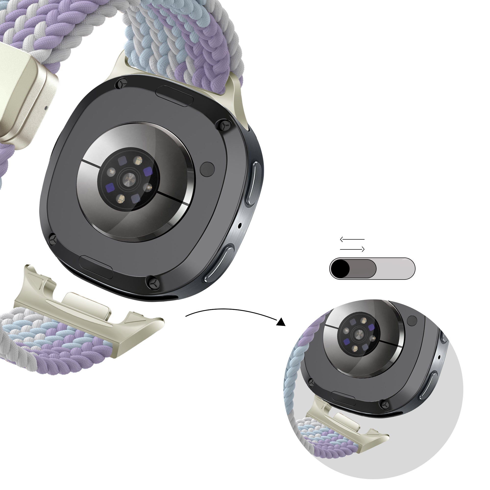 Bandz Samsung Galaxy Watch 8 Classic Magnetisches Geflochtenes Armband (Lila Mix)