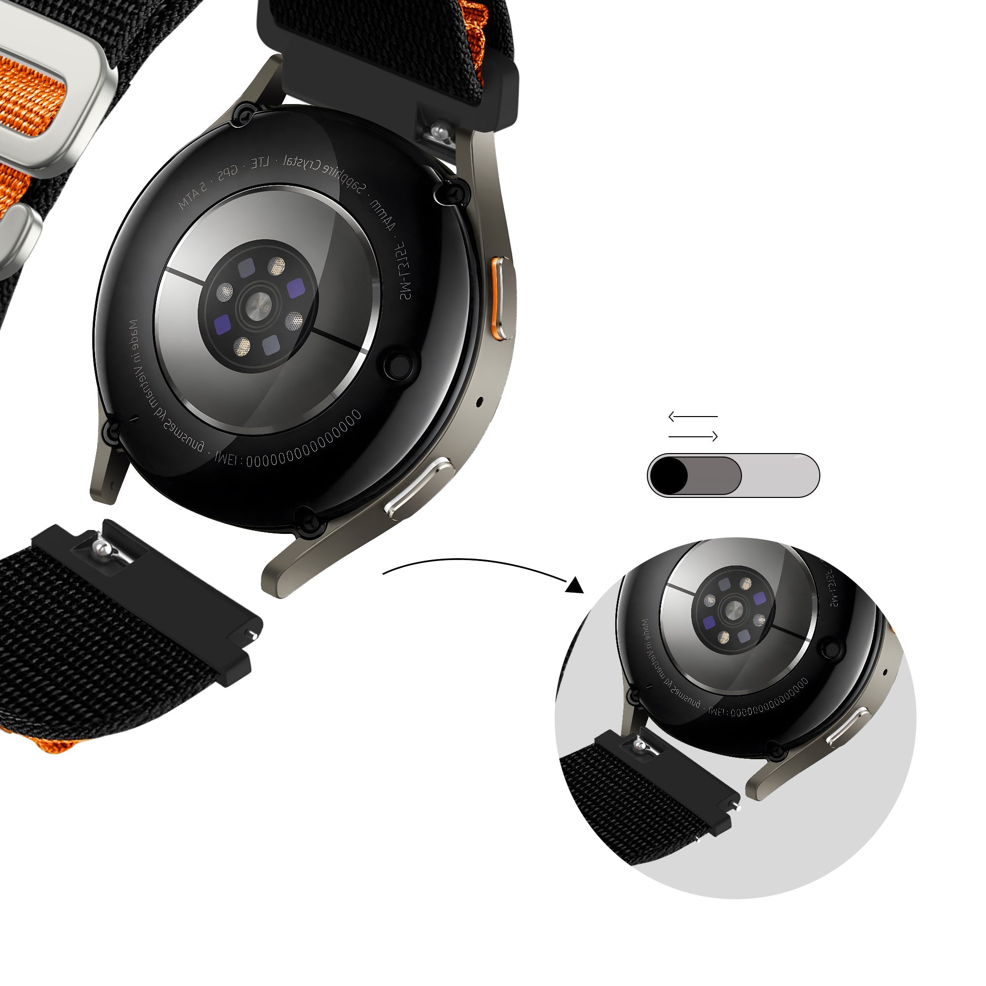 Bandz Huawei Watch GT 3 Pro 43mm Alpine Nylonarmband (Schwarz/Orange)