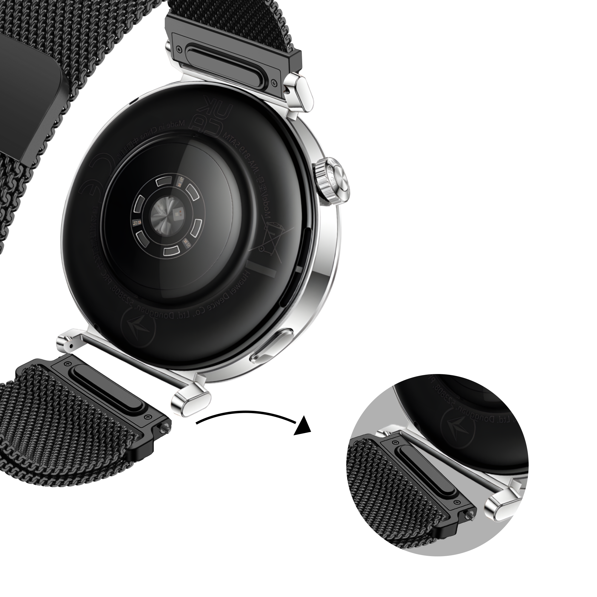 Bandz Huawei Watch GT 5 Pro - 42mm Milanese Armband 'Easy fit' (Schwarz)