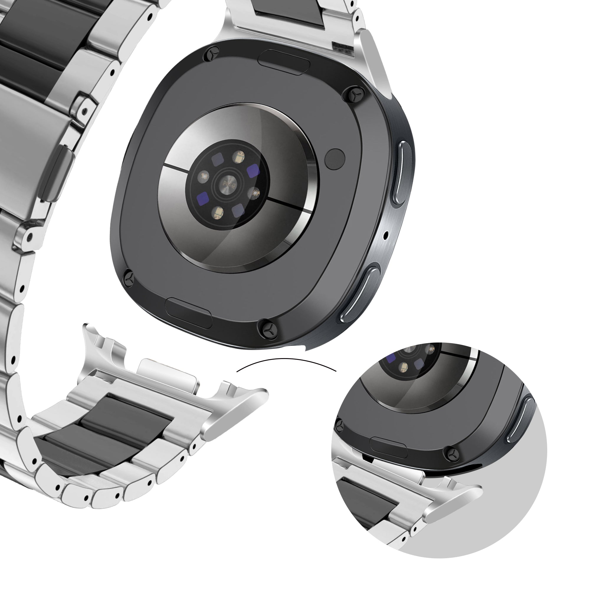 Bandz Samsung Galaxy Watch 8 - 44mm Stahlarmband 'Classic' (Silber/Schwarz)