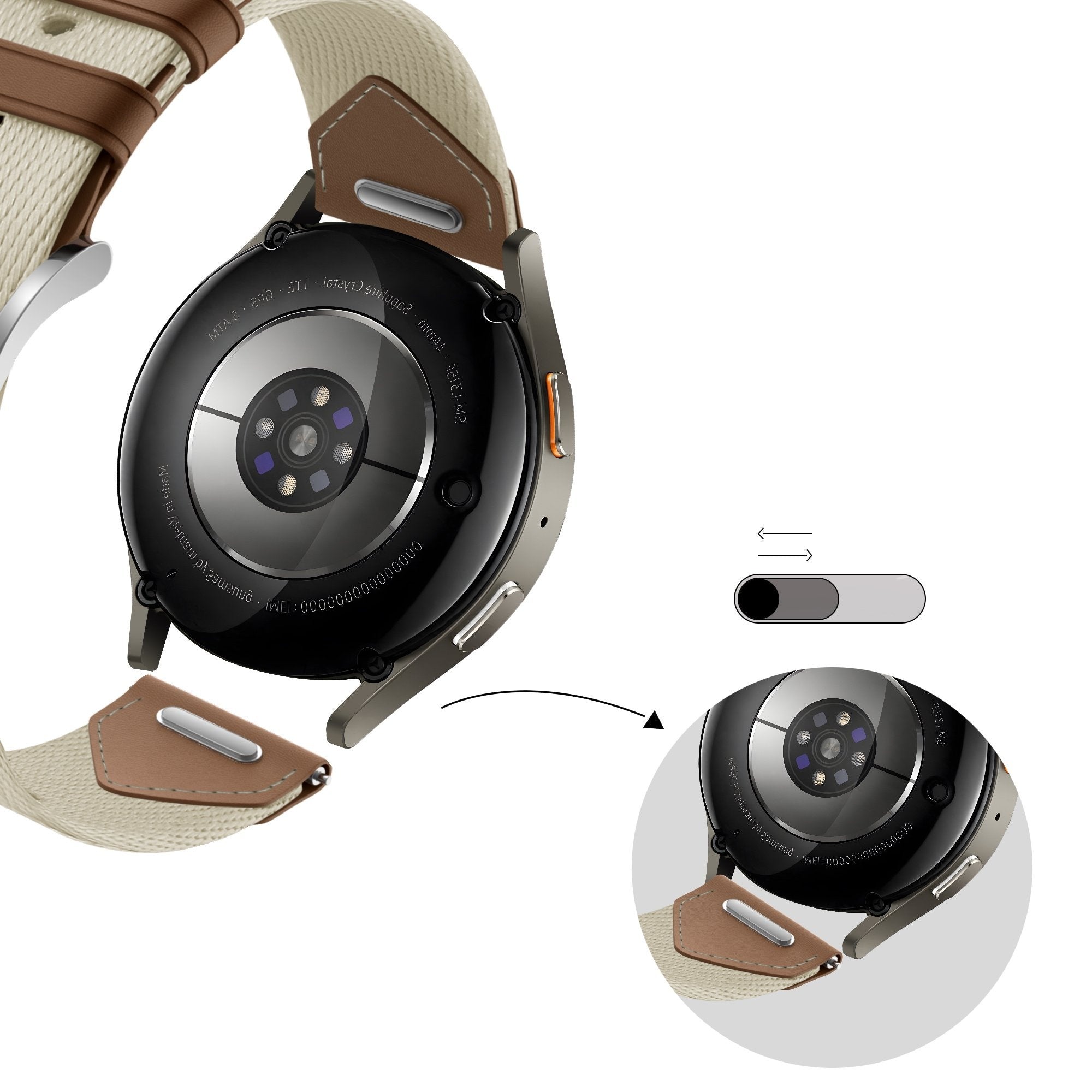 Bandz Withings ScanWatch Light Leather Hybrid Strap 'Easy Fit' (Beige/Brown)