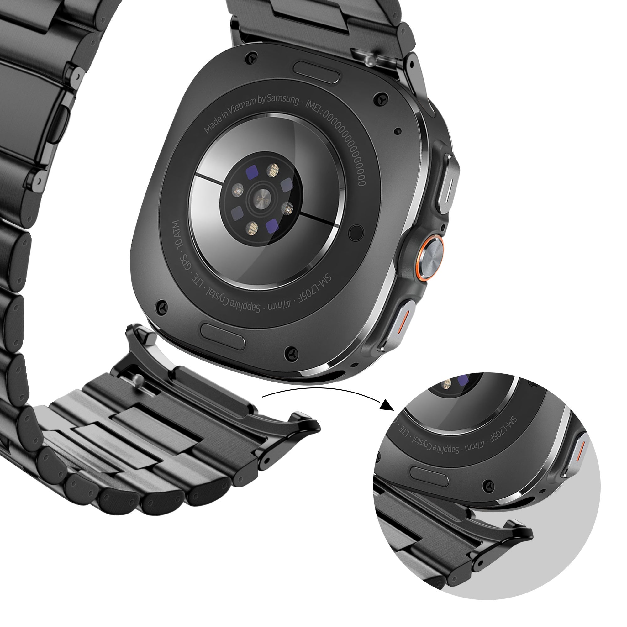 Bandz Samsung Galaxy Watch Ultra Stahlgliederband 'Deluxe' (Schwarz)