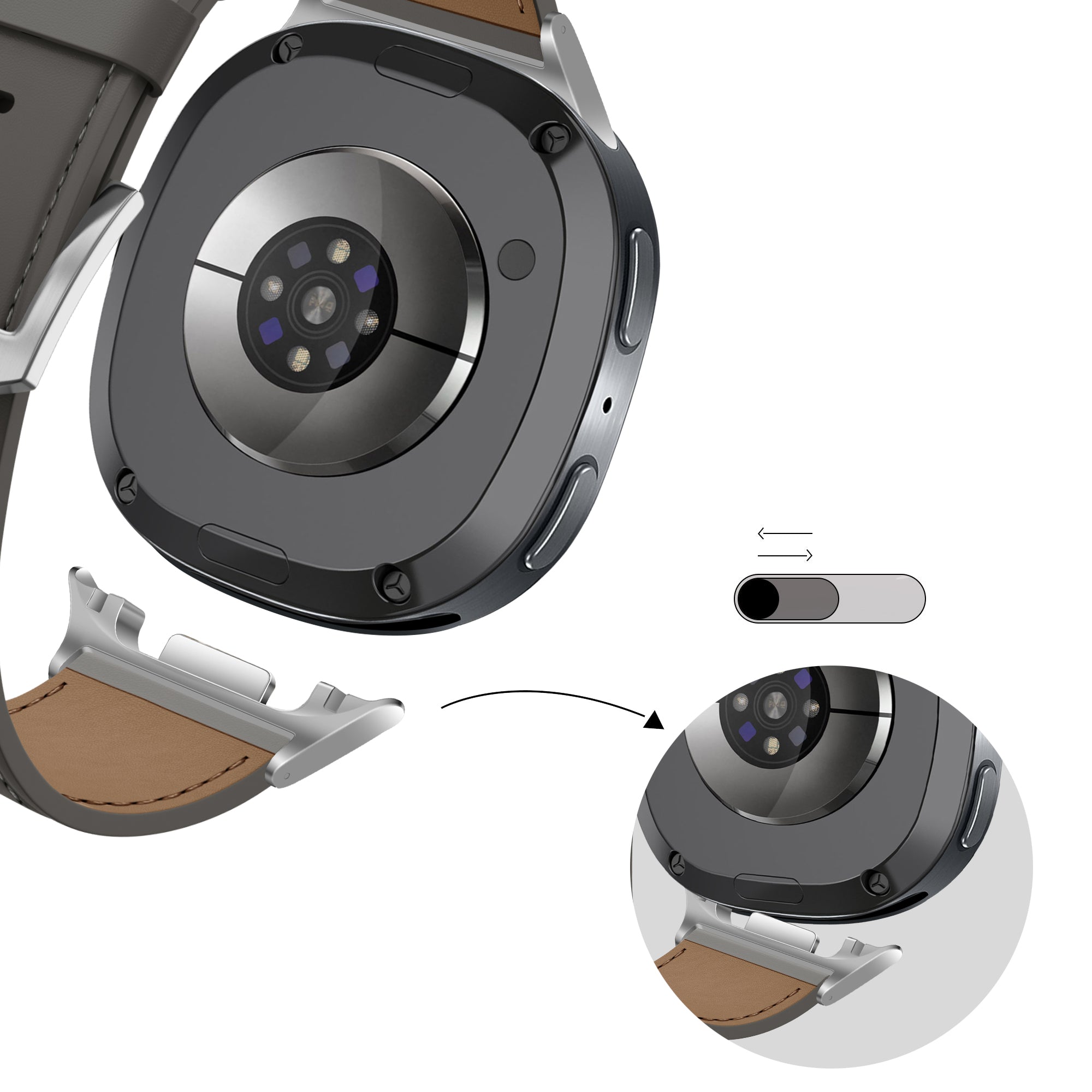 Bandz Samsung Galaxy Watch 8 Classic Lederarmband 'Classic' (Dunkel Grau)