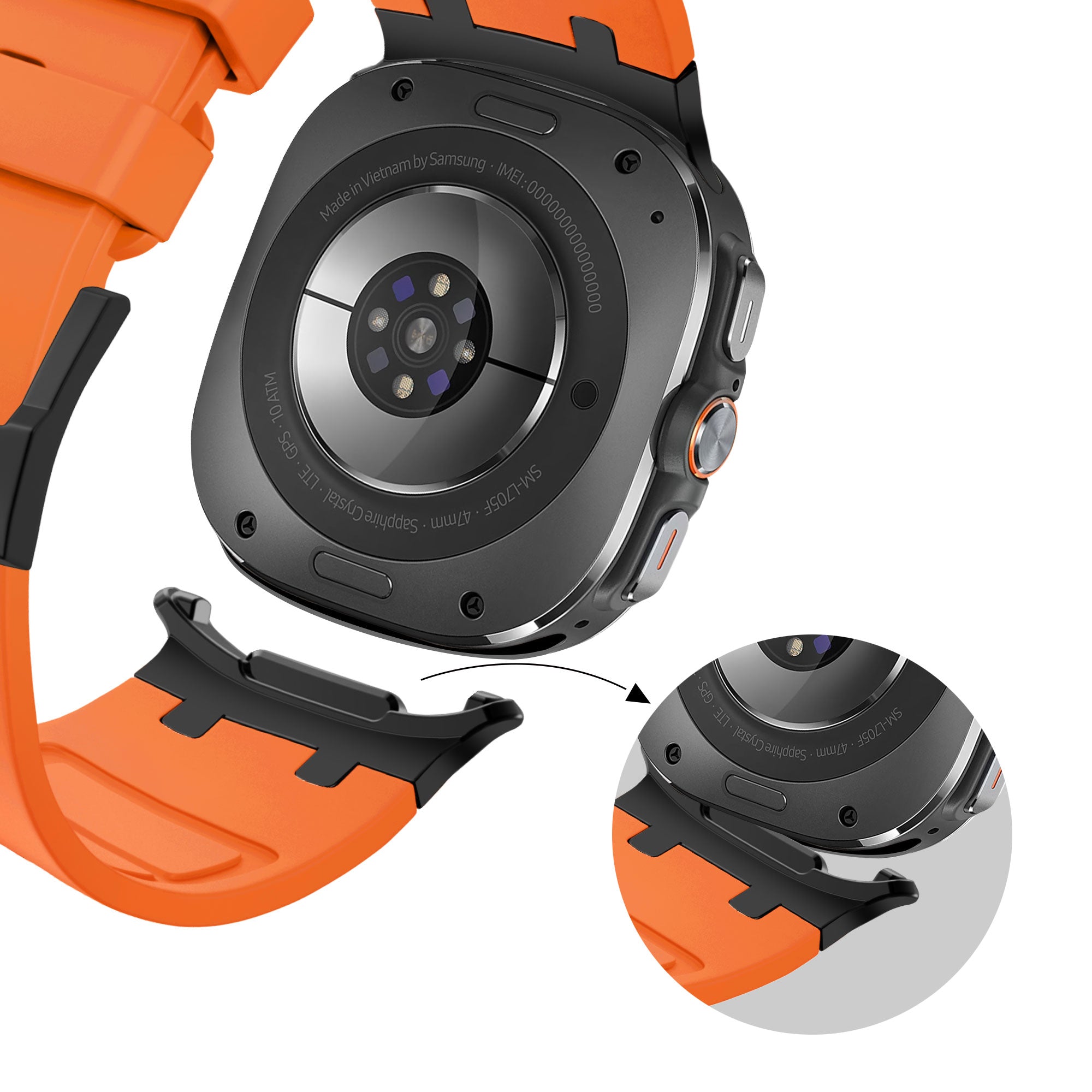 Bandz Samsung Galaxy Watch Ultra Silikonarmband 'Luxe Liquid' (Orange mit Schwarz)