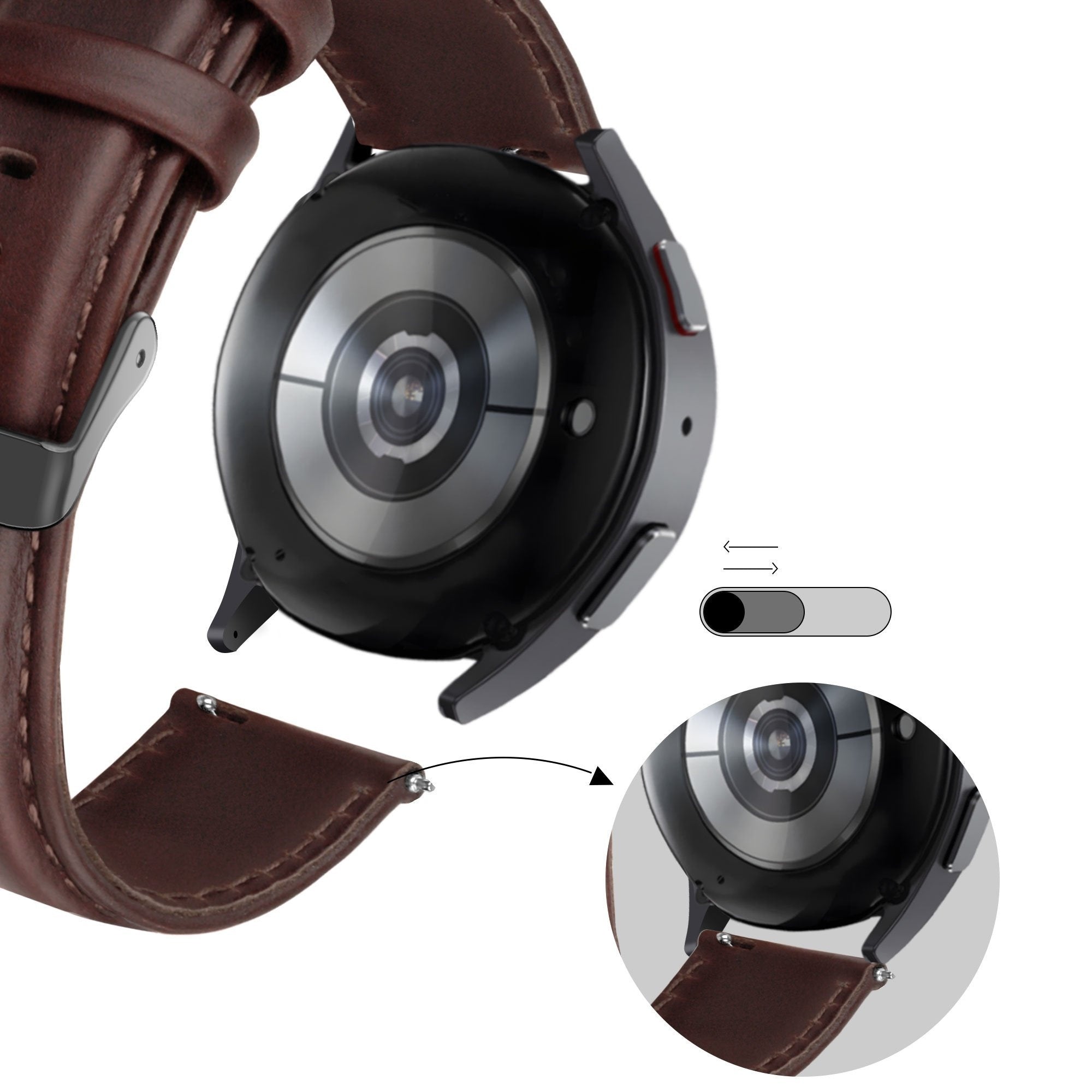 Bandz Pebble Round 2 - 20mm Leather Strap 'Classic' (Dark Brown)