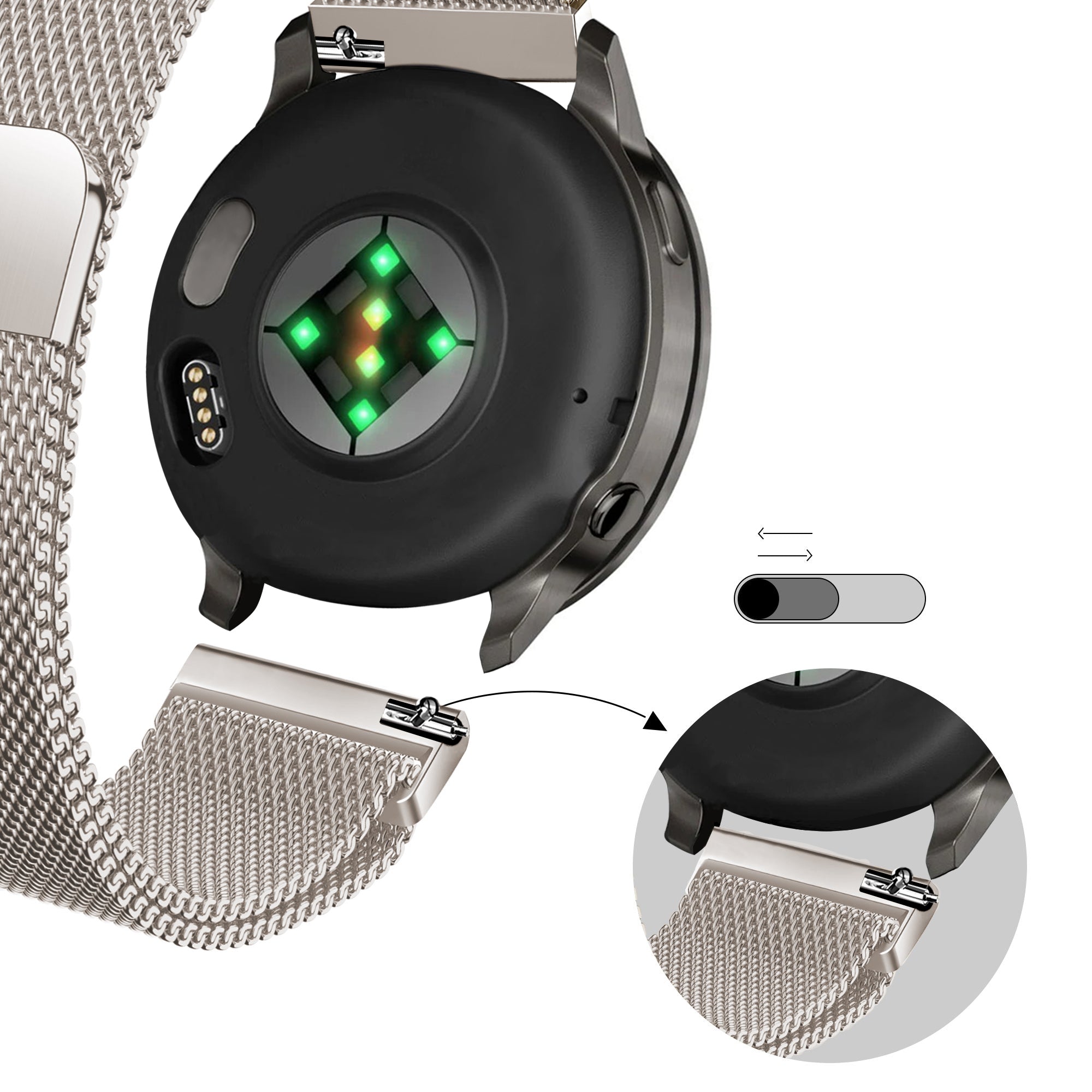 Bandz Garmin Forerunner 570 - 42mm Milanese Loop Armband (Polarstern)