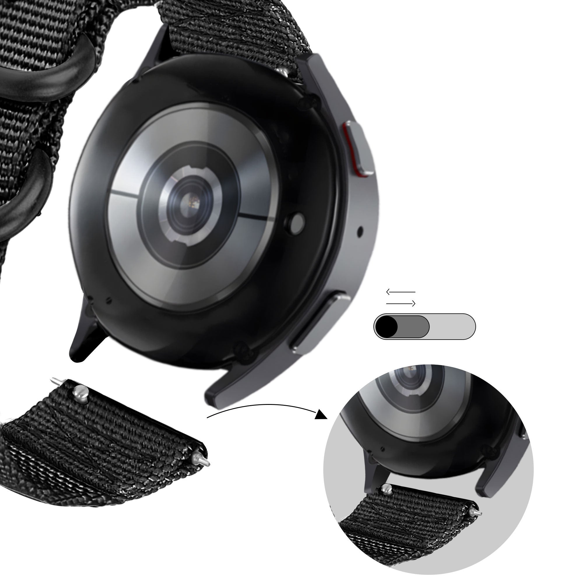 BALR Samsung Galaxy Watch 46mm Nylonarmband mit Schnalle (Schwarz)