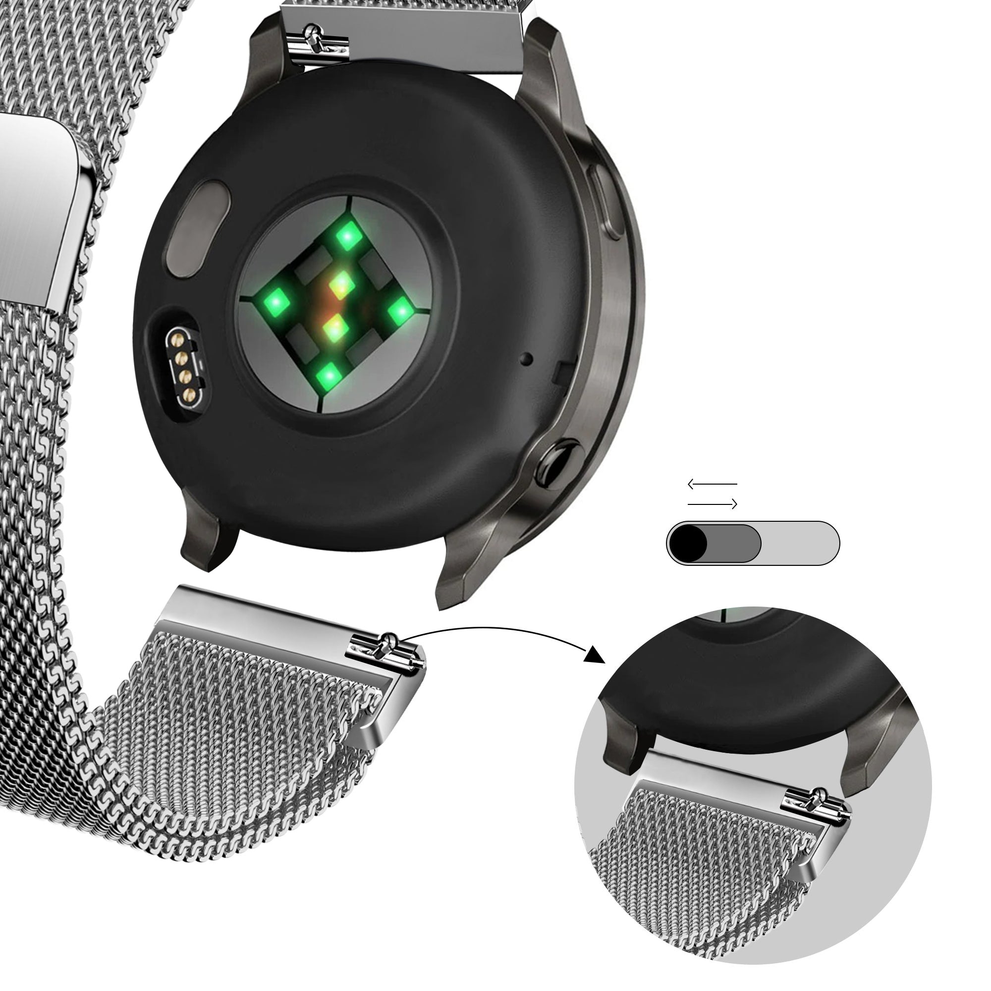 Bandz Garmin Vivomove 3s Milanese Loop Armband (Silber)