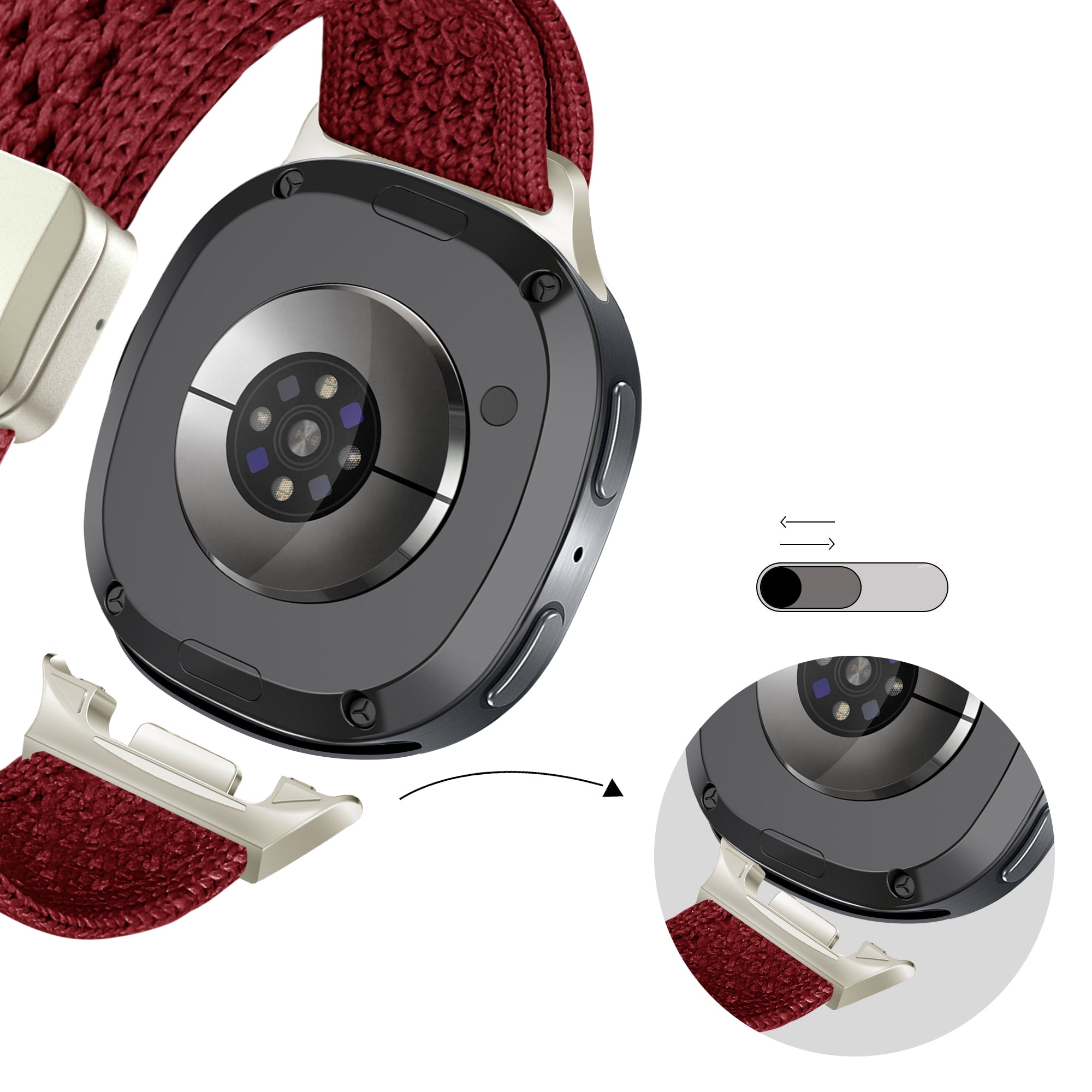 Bandz Samsung Galaxy Watch 8 - 44mm Vintage Nylon Armband (Weinrot)