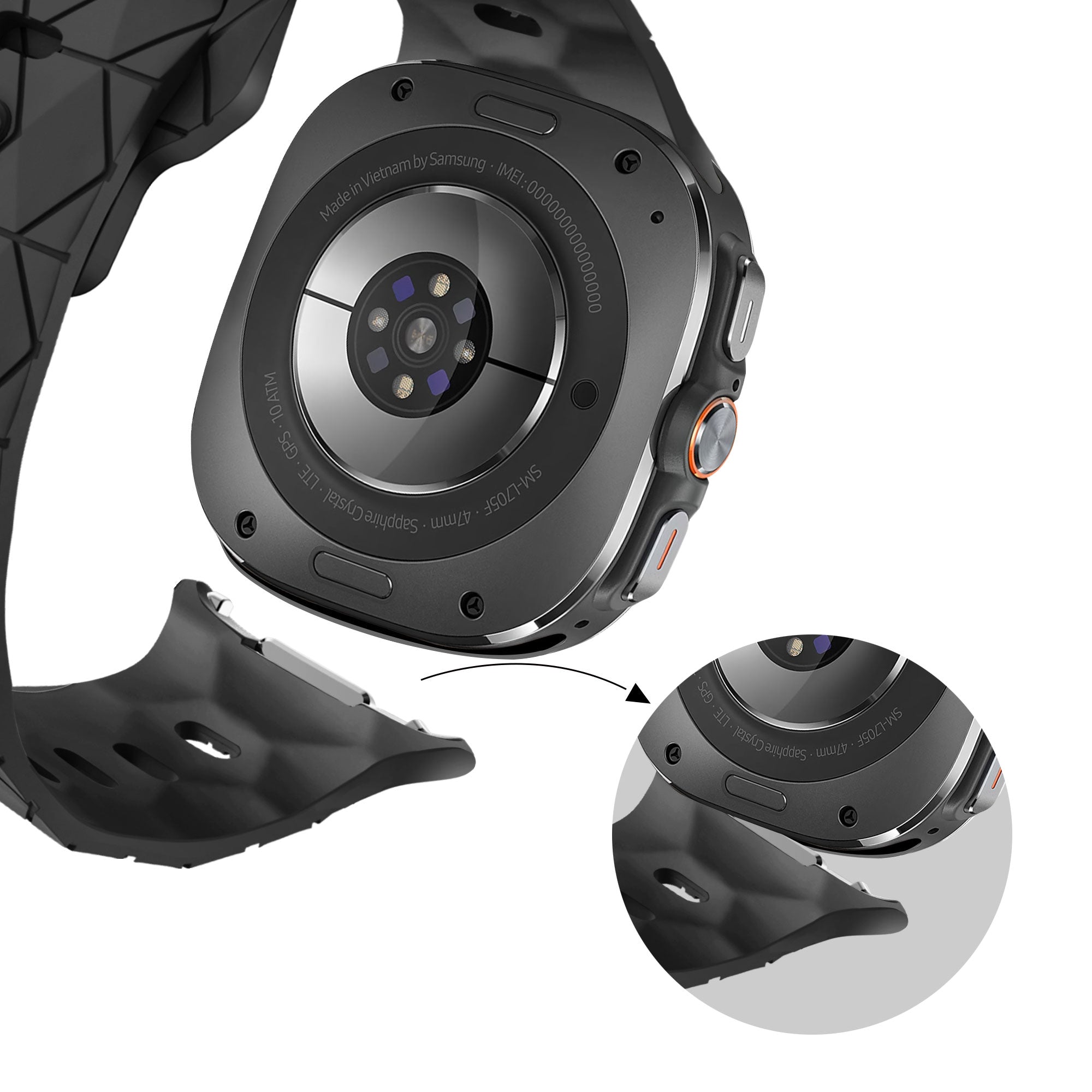 Bandz Samsung Galaxy Watch Ultra Silikonarmband 'Hexagons' (Schwarz)