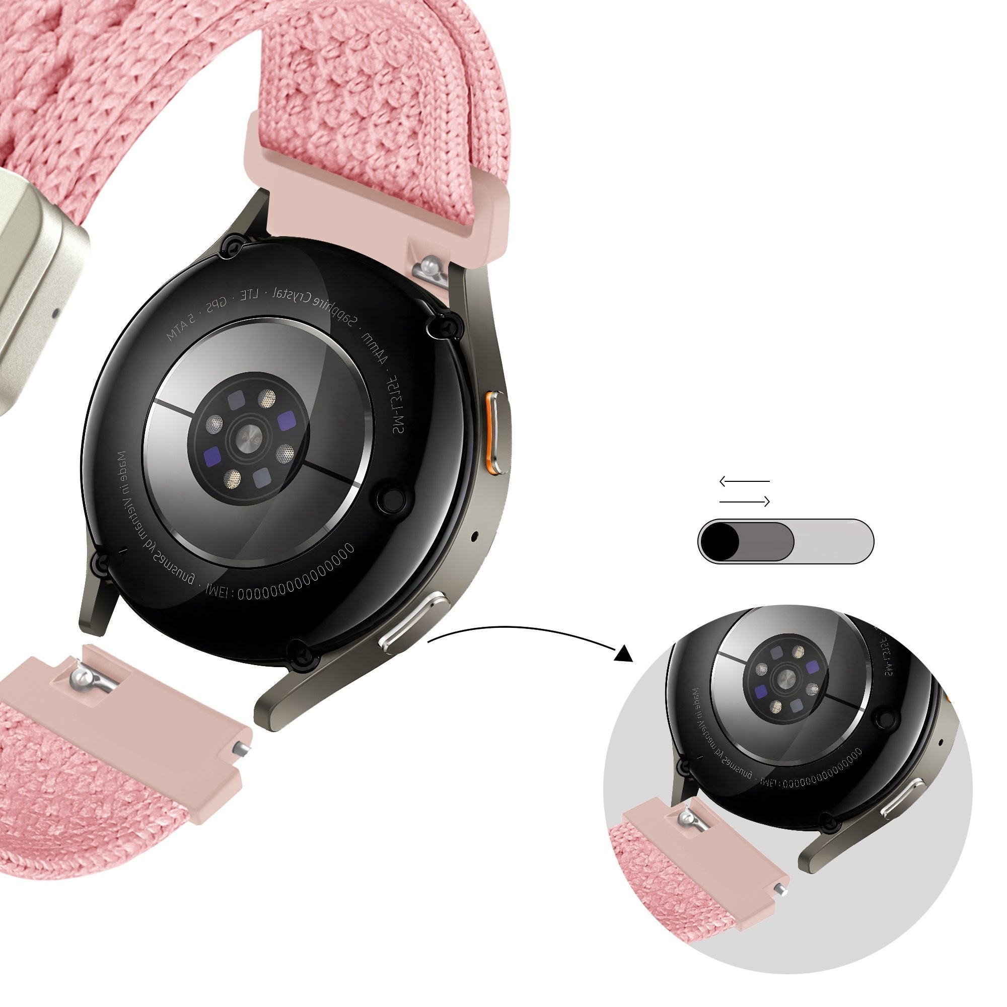 Pebble Round 2 - 20mm Vintage Nylonarmband (Rosa)