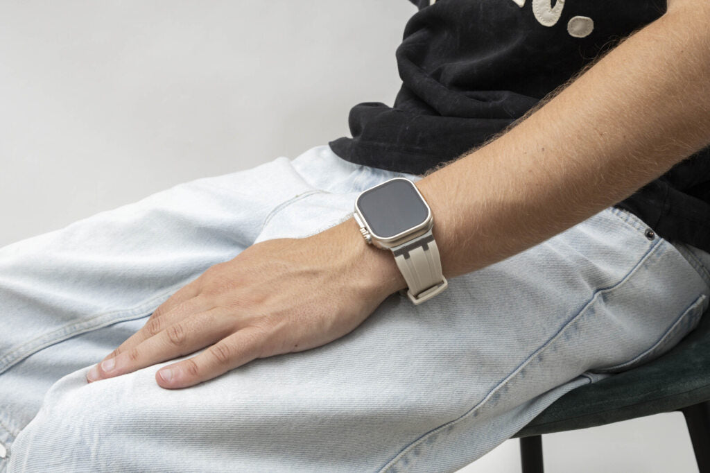 BALR. Apple Watch Ultra Liquid Silicone Strap (Beige/Silver)