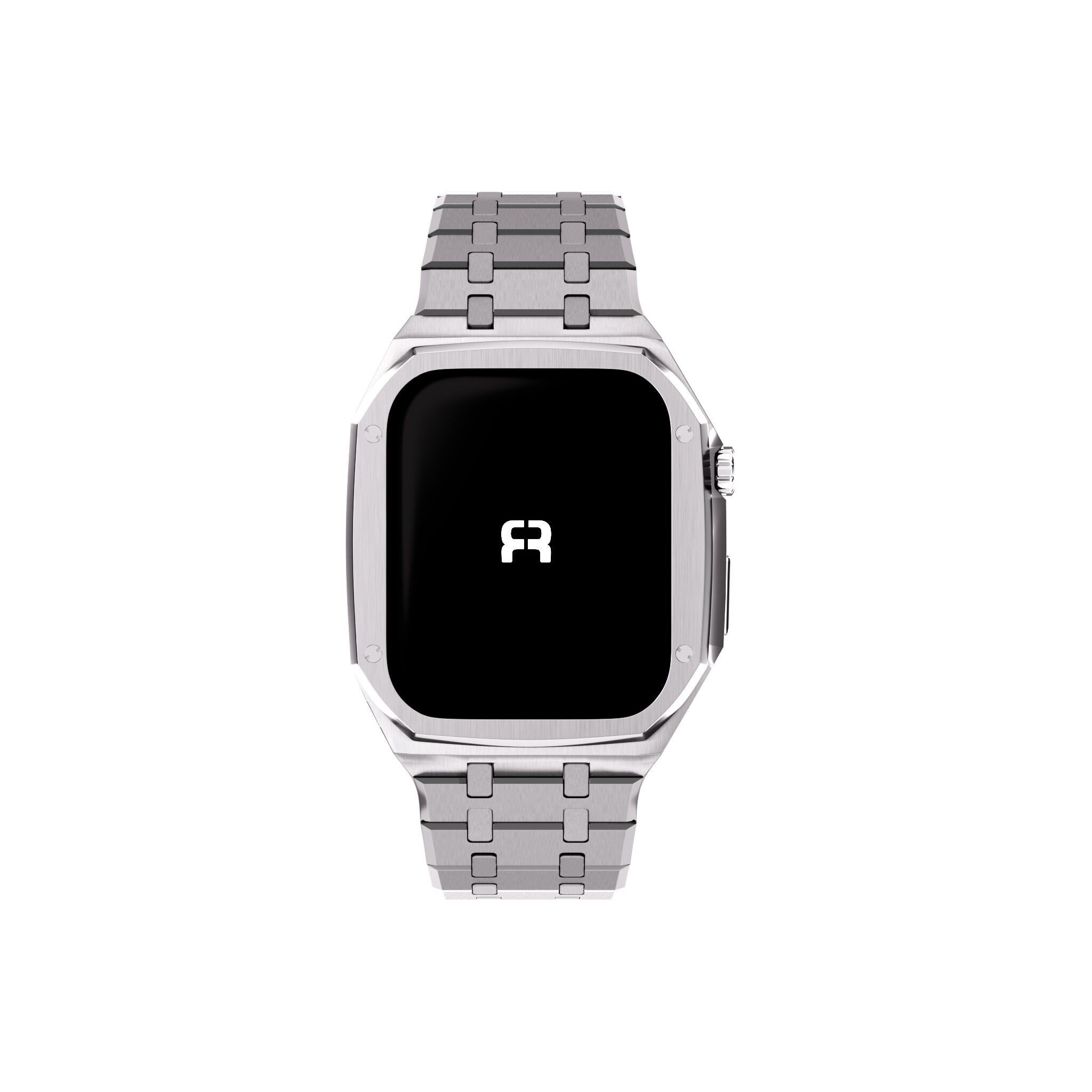 Reqior Apple Watch 45mm Hülle mit integriertem Stahlarmband (Silber)