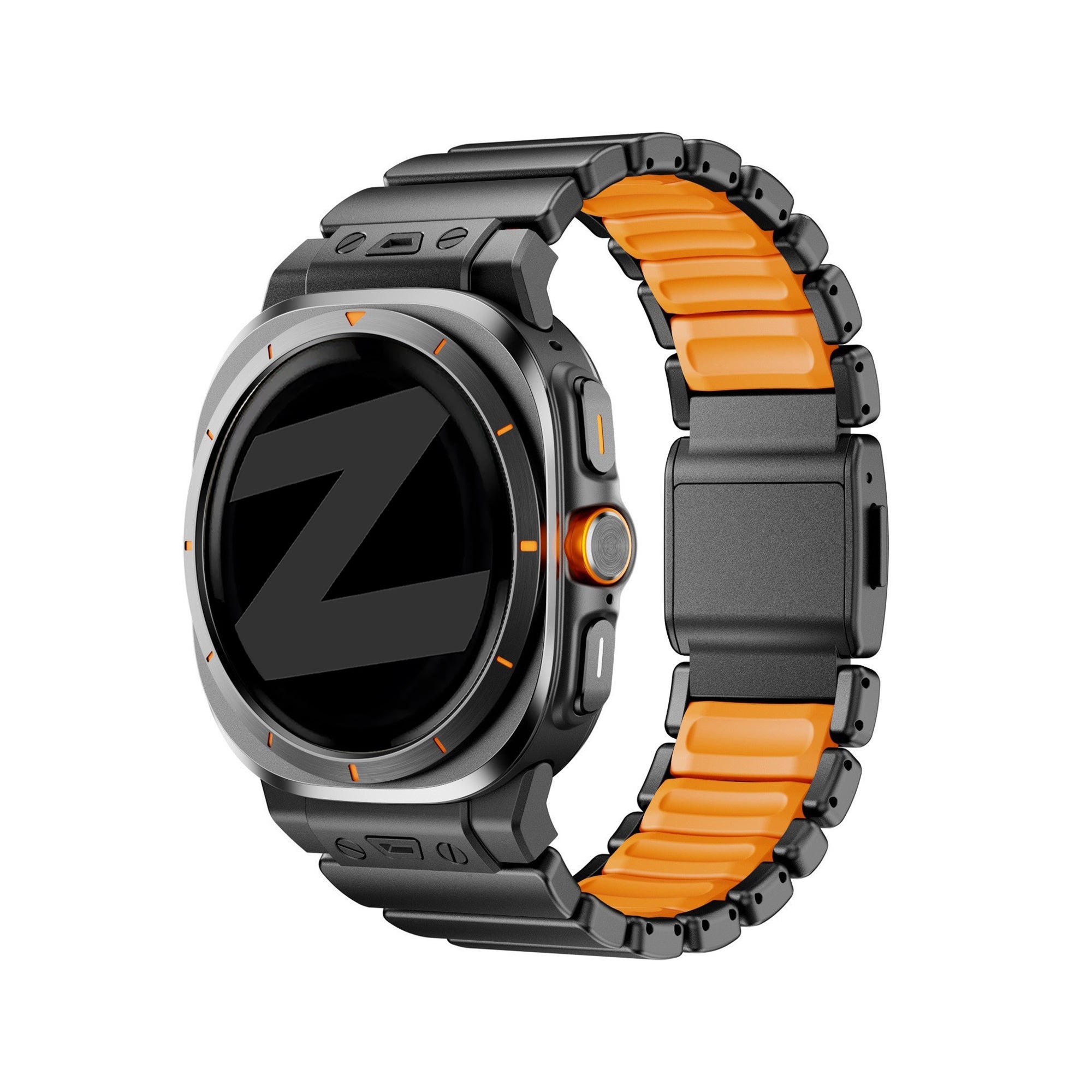 Bandz Samsung Galaxy Watch Ultra Titanarmband 'Hybrid' (Schwarz/Orange)