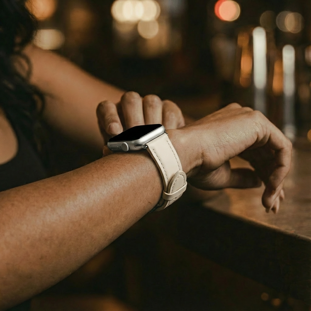 Apple Watch Slimfit Lederarmband (Hellbeige)