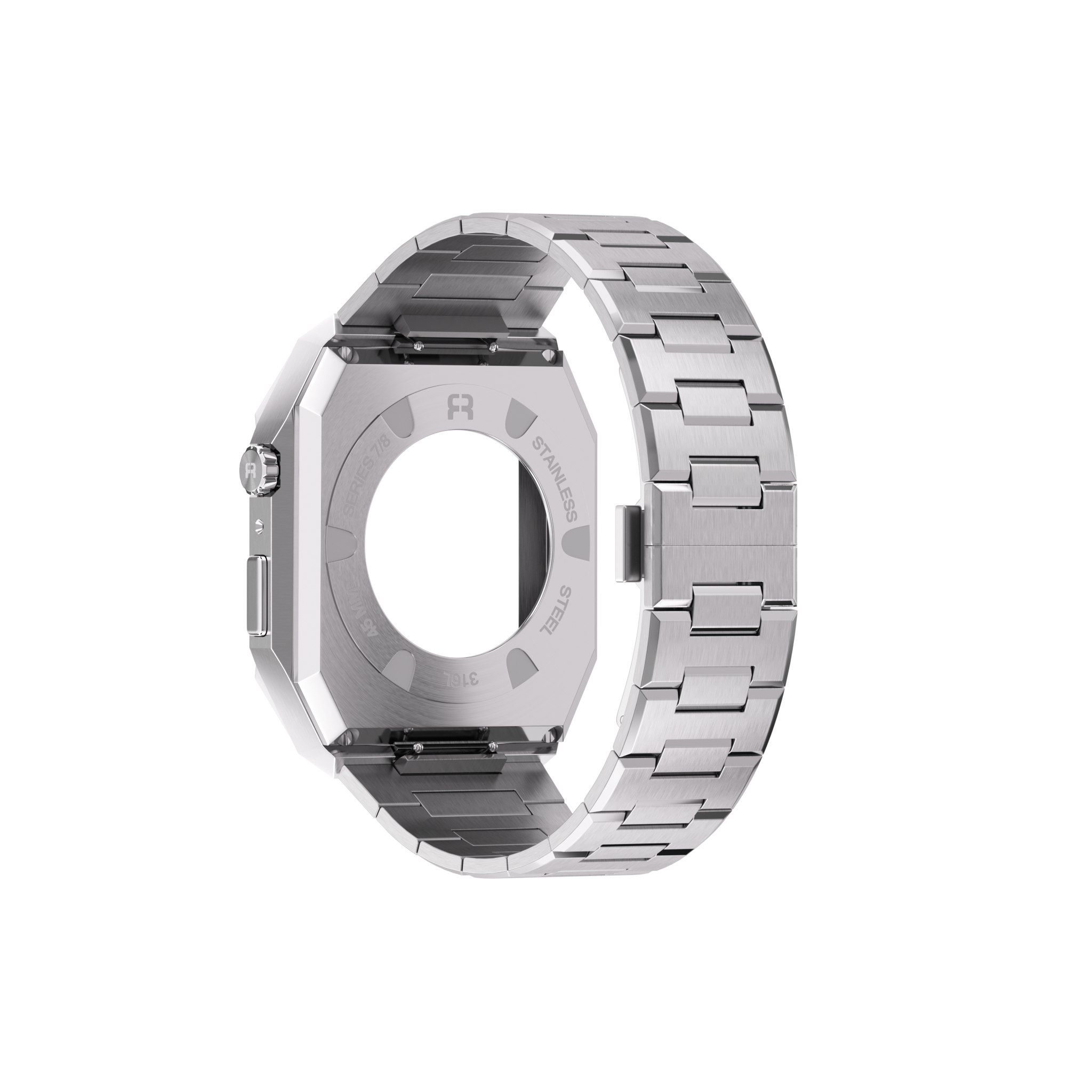 Reqior Apple Watch 45mm Case with Steel Strap 'Nautilus' (Silver)