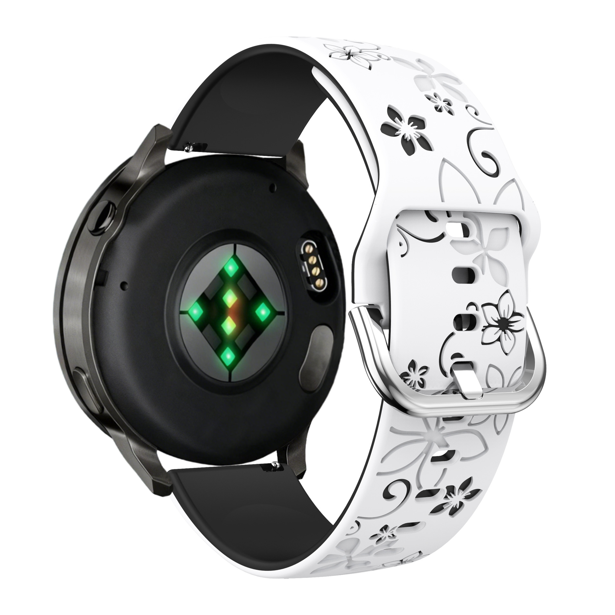 Bandz Garmin Venu 4 - 41mm Silikonarmband 'Flowers' (Weiß/Schwarz)