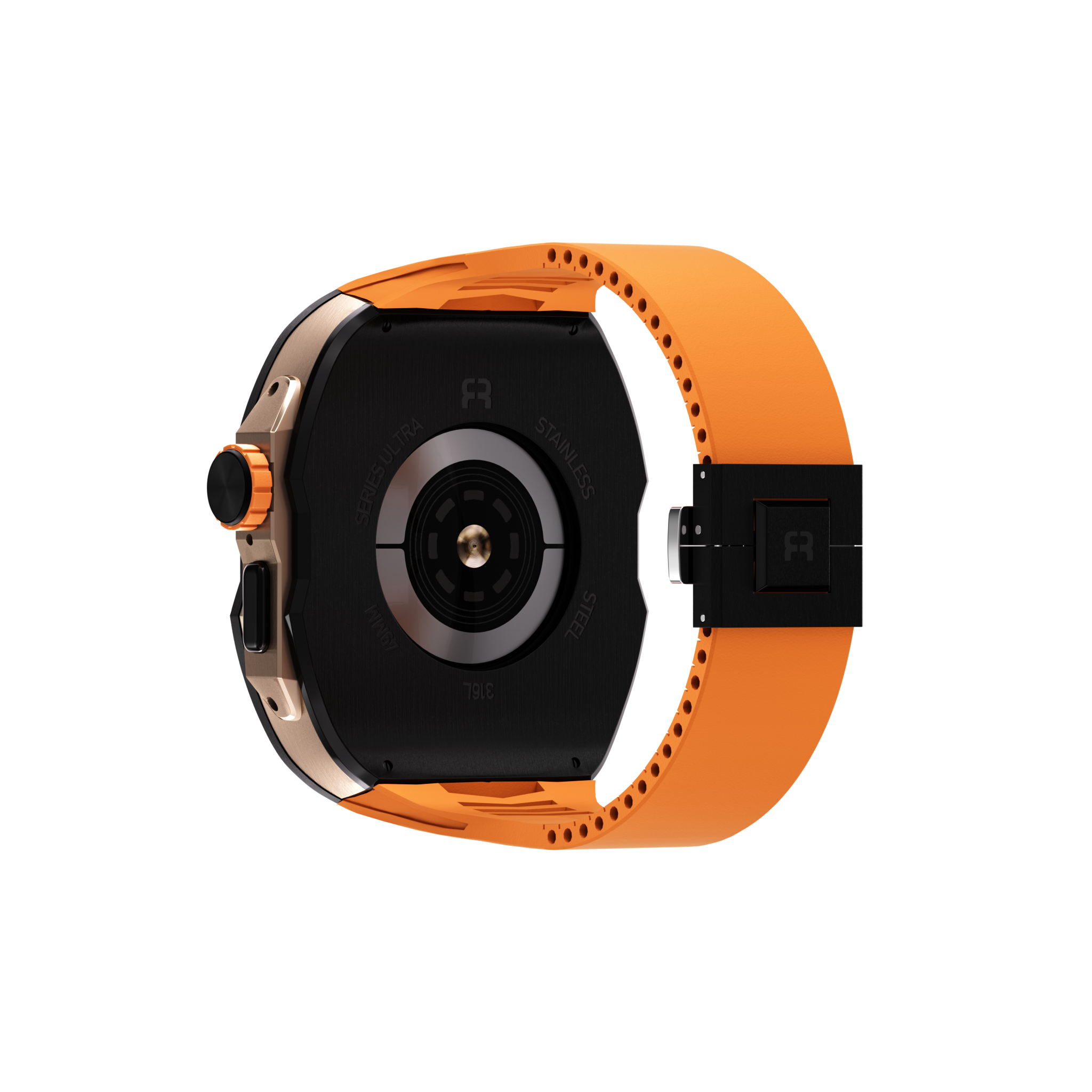 Reqior Apple Watch Ultra Hülle mit integriertem Gummi-Armband (Schwarz/Orange)