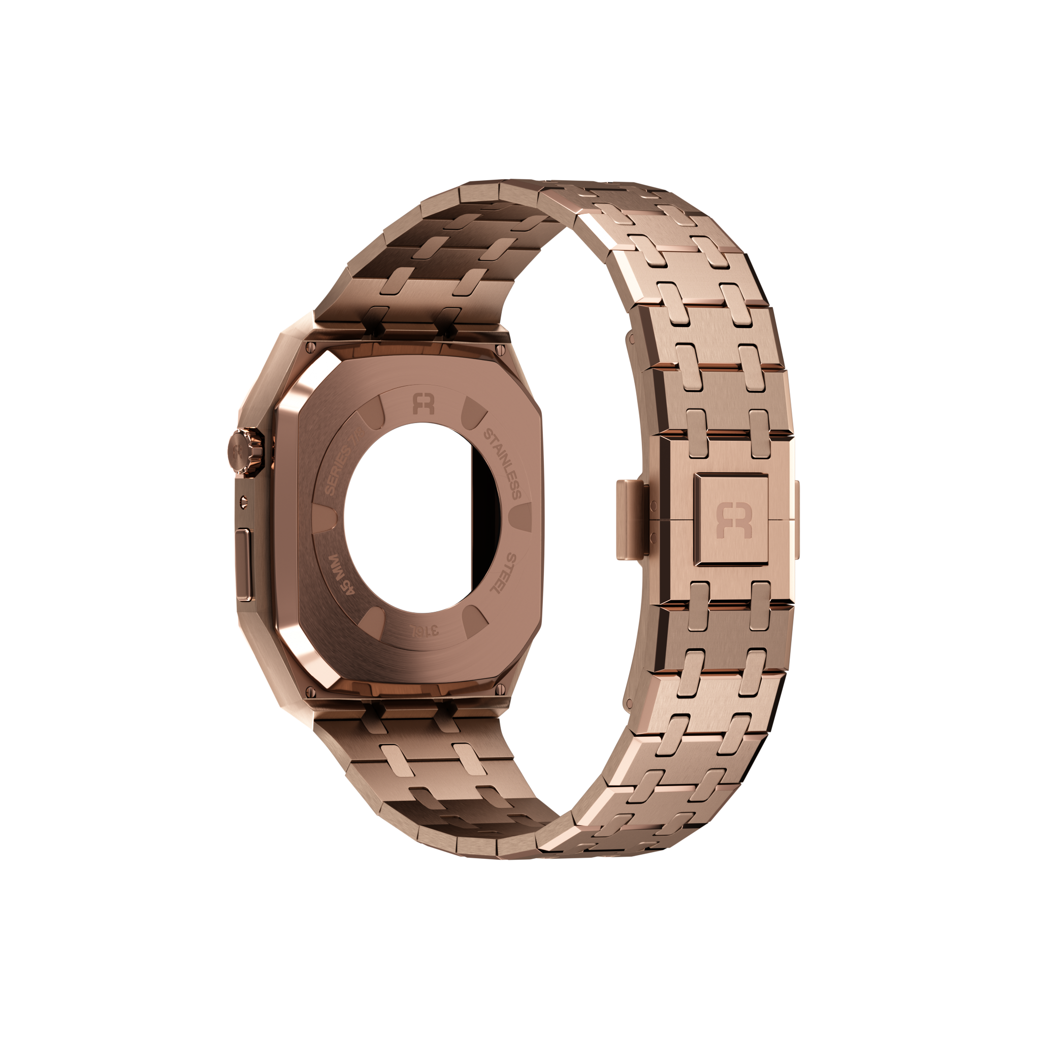 Reqior Apple Watch 45mm Hülle mit integriertem Stahlarmband (Roségold)