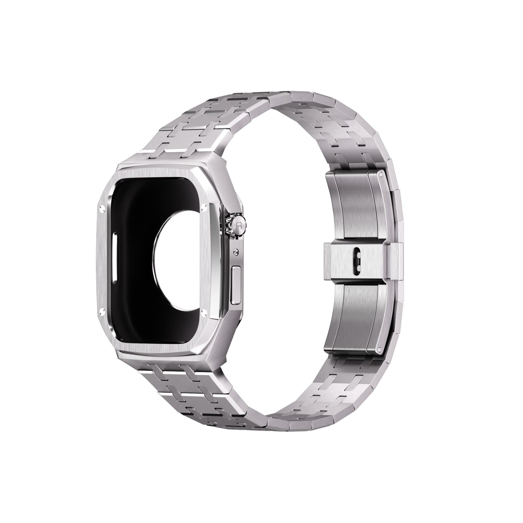 Reqior Apple Watch 45mm Hülle mit integriertem Stahlarmband (Silber)