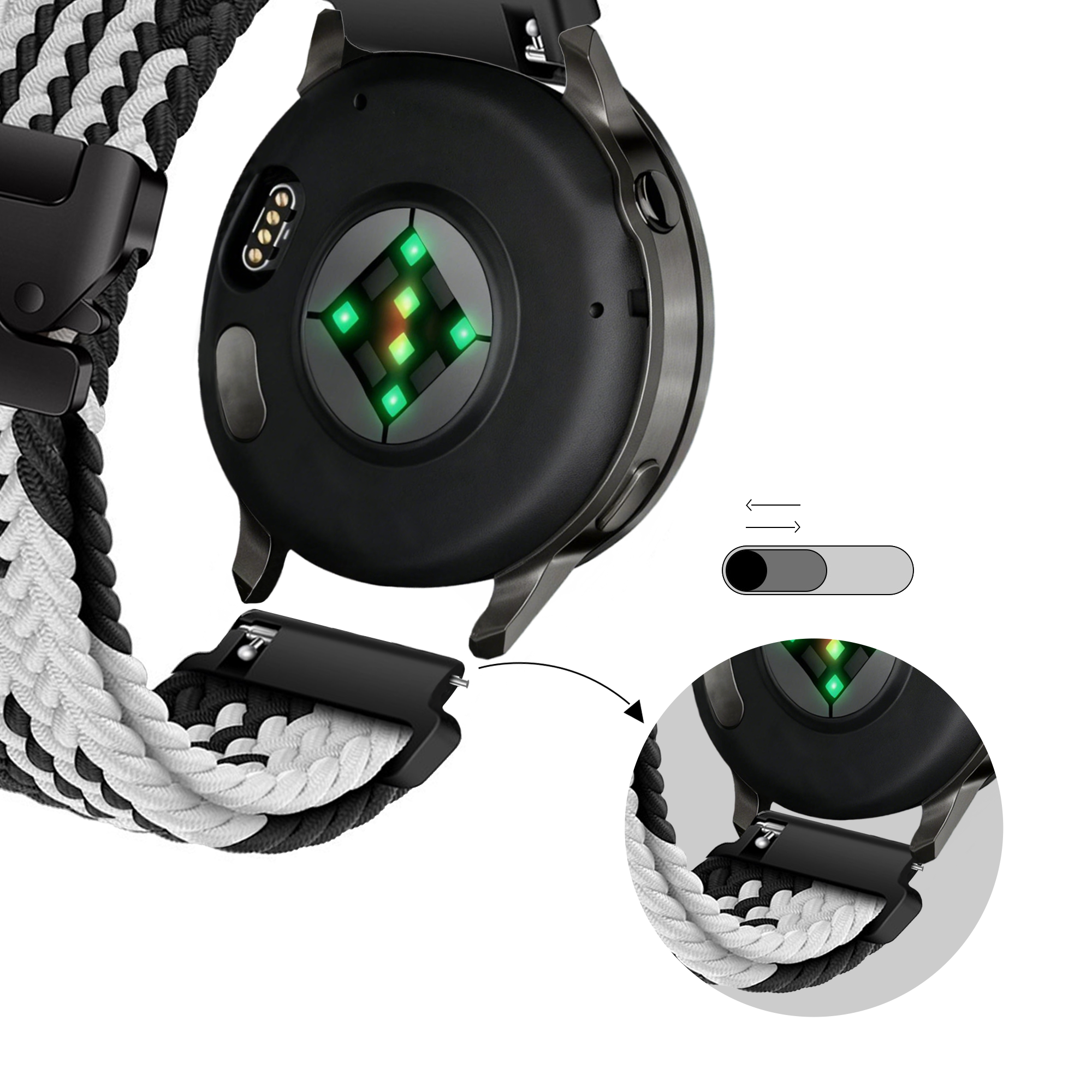 Bandz Garmin Vivoactive 4s Geflochtenes Armband 'Parachute' (Schwarz/Weiß)