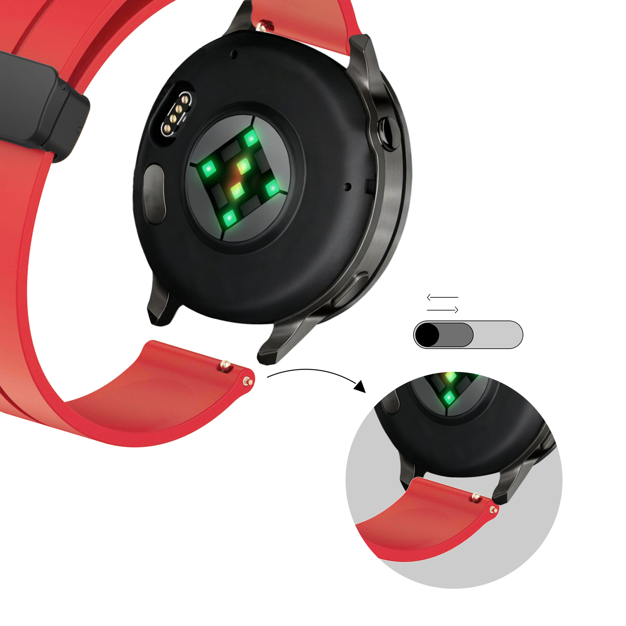 Bandz Garmin Forerunner 570 - 47mm Silikonarmband mit D-Schnalle (Rot)