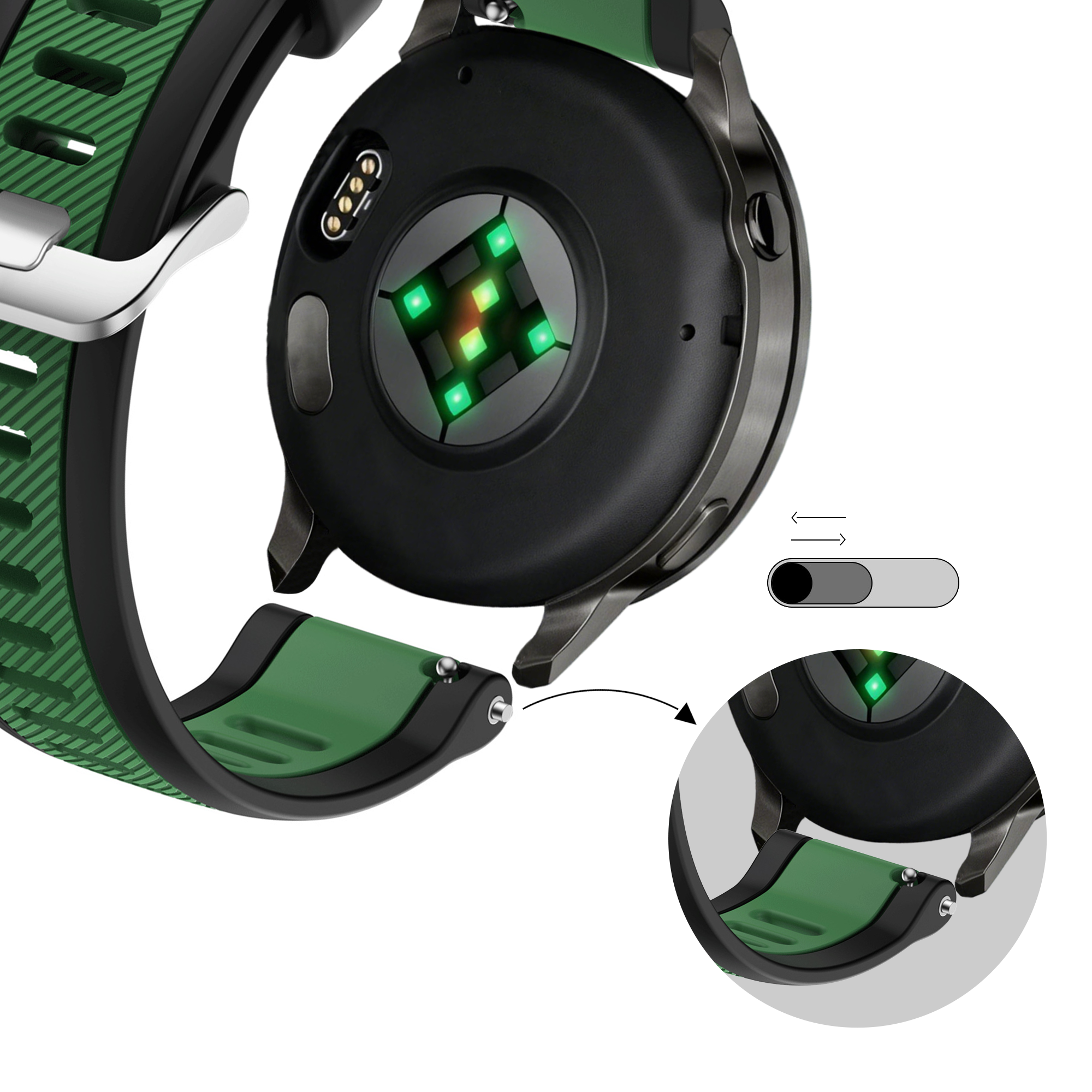 Bandz Garmin Vivoactive 3 Dual Buckled Sport Strap (Black/Green)