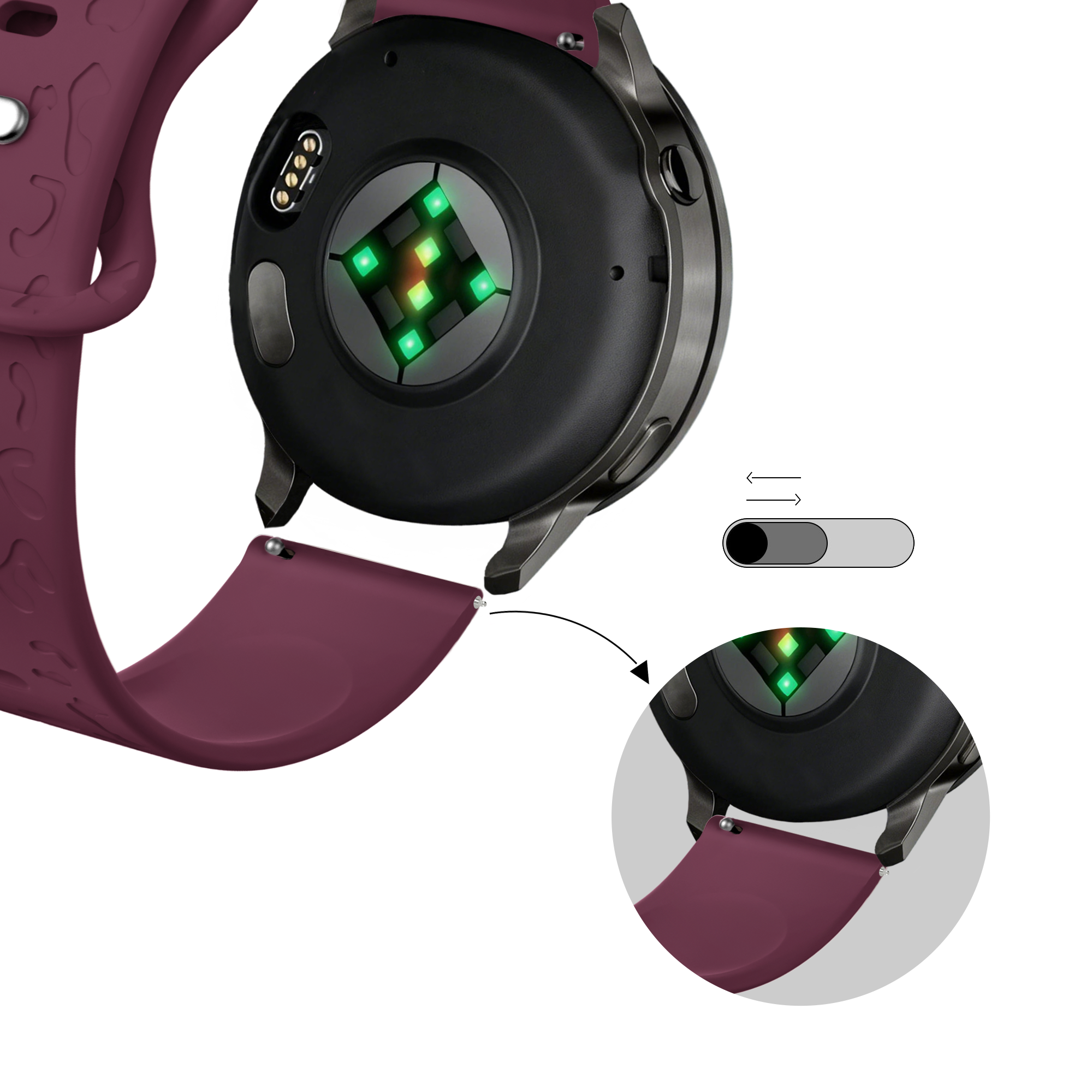 Bandz Garmin Forerunner 645 Silikonarmband 'Leopard' (Weinrot)