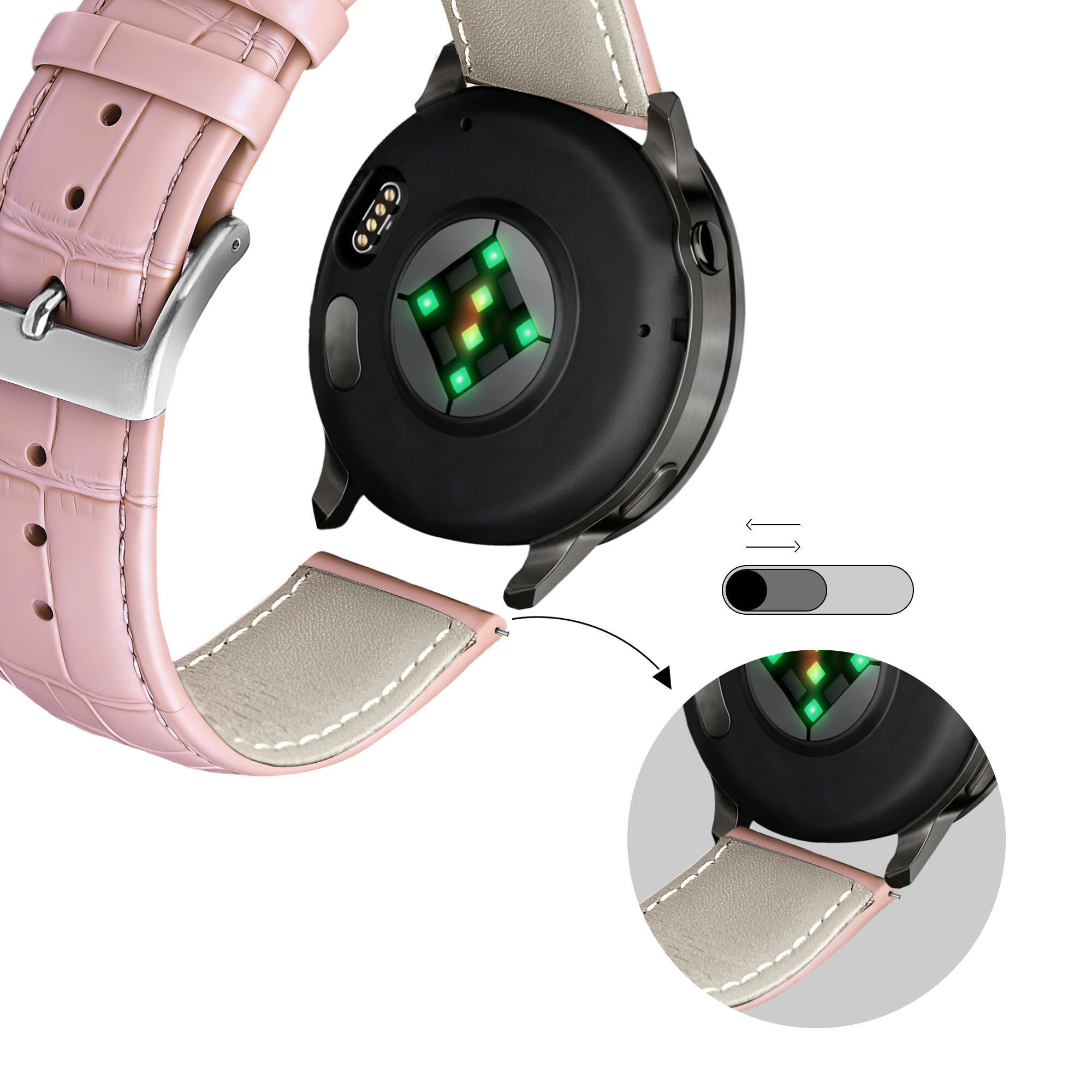 Bandz Garmin Forerunner 570 - 42mm Gebürstetes Lederarmband Krokodil (Rosa)