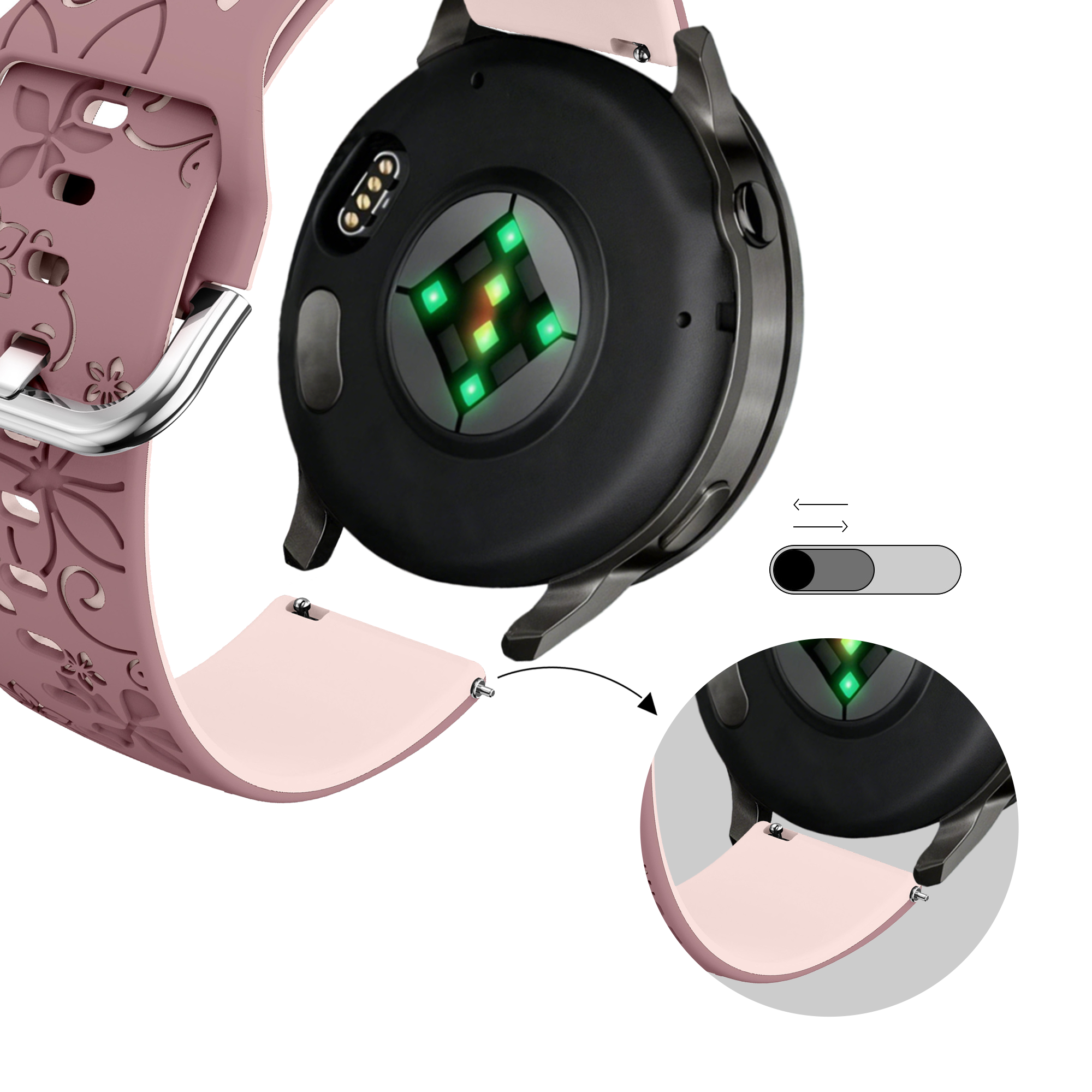 Bandz Garmin Forerunner 645 Silicone Strap 'Flowers' (Smoke Purple/Light Pink)