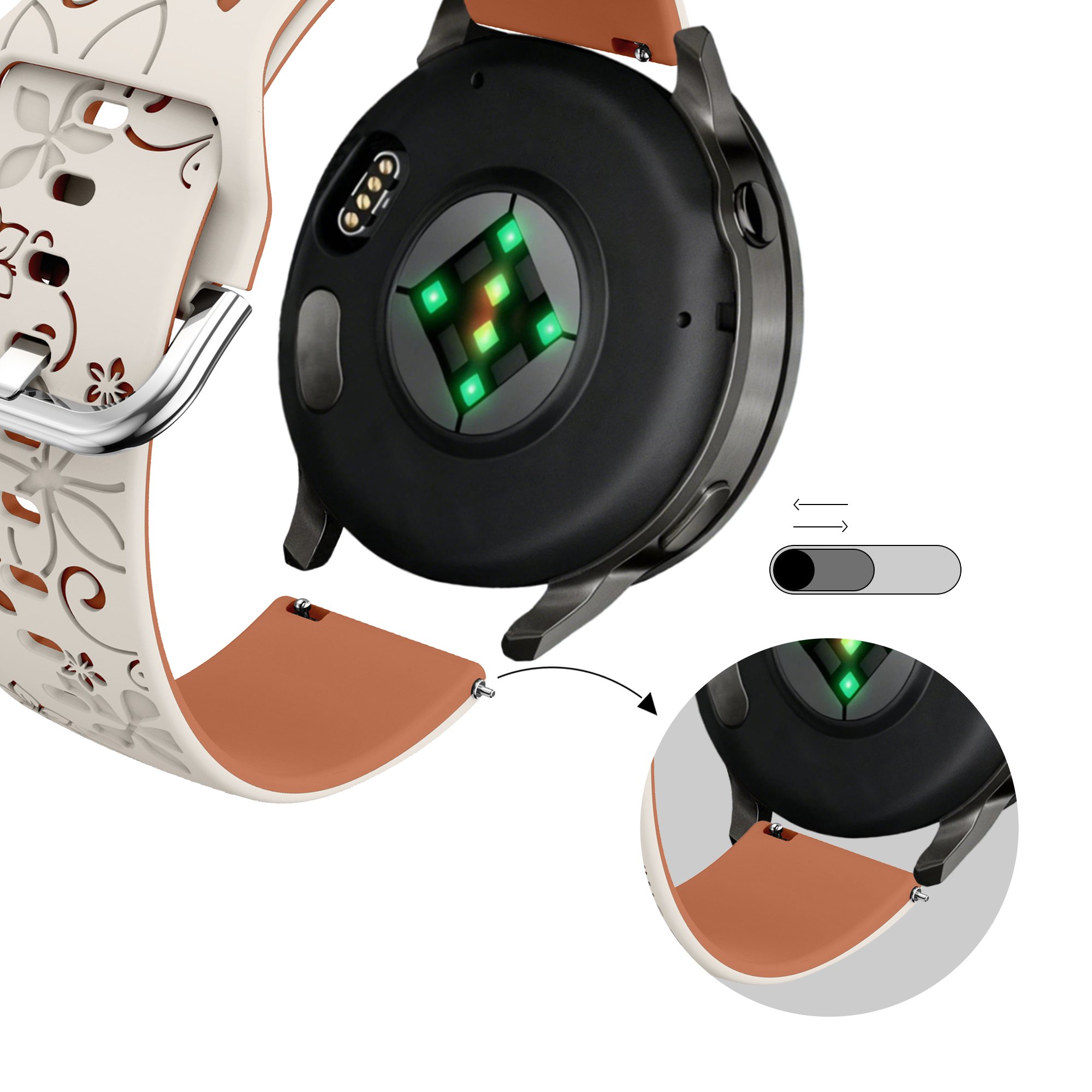 Bandz Garmin Venu 4 - 41mm Silikonarmband 'Flowers' (Polarstern/Braun)