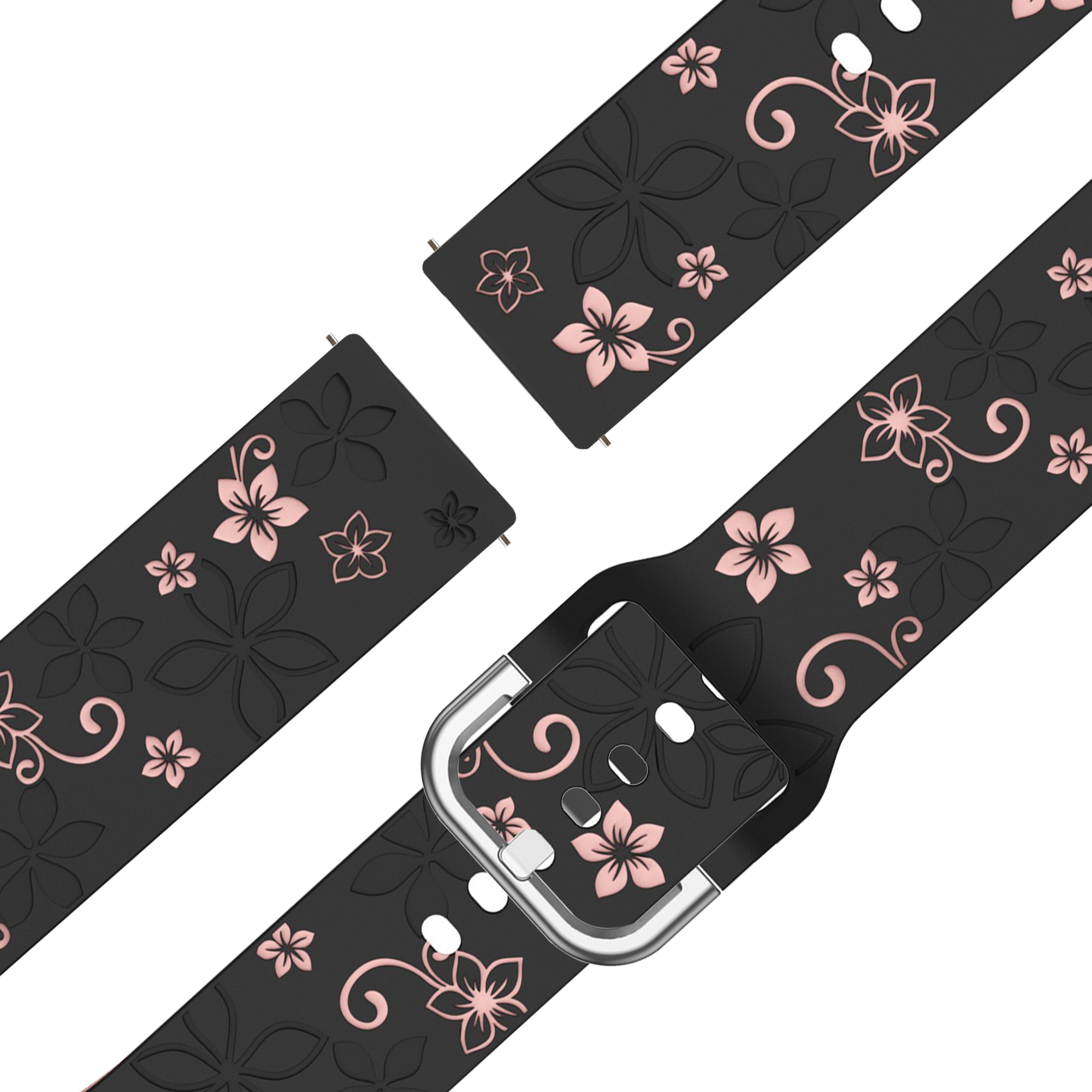 Bandz Garmin Venu SQ Silikonarmband 'Flowers' (Schwarz/Hellrosa)