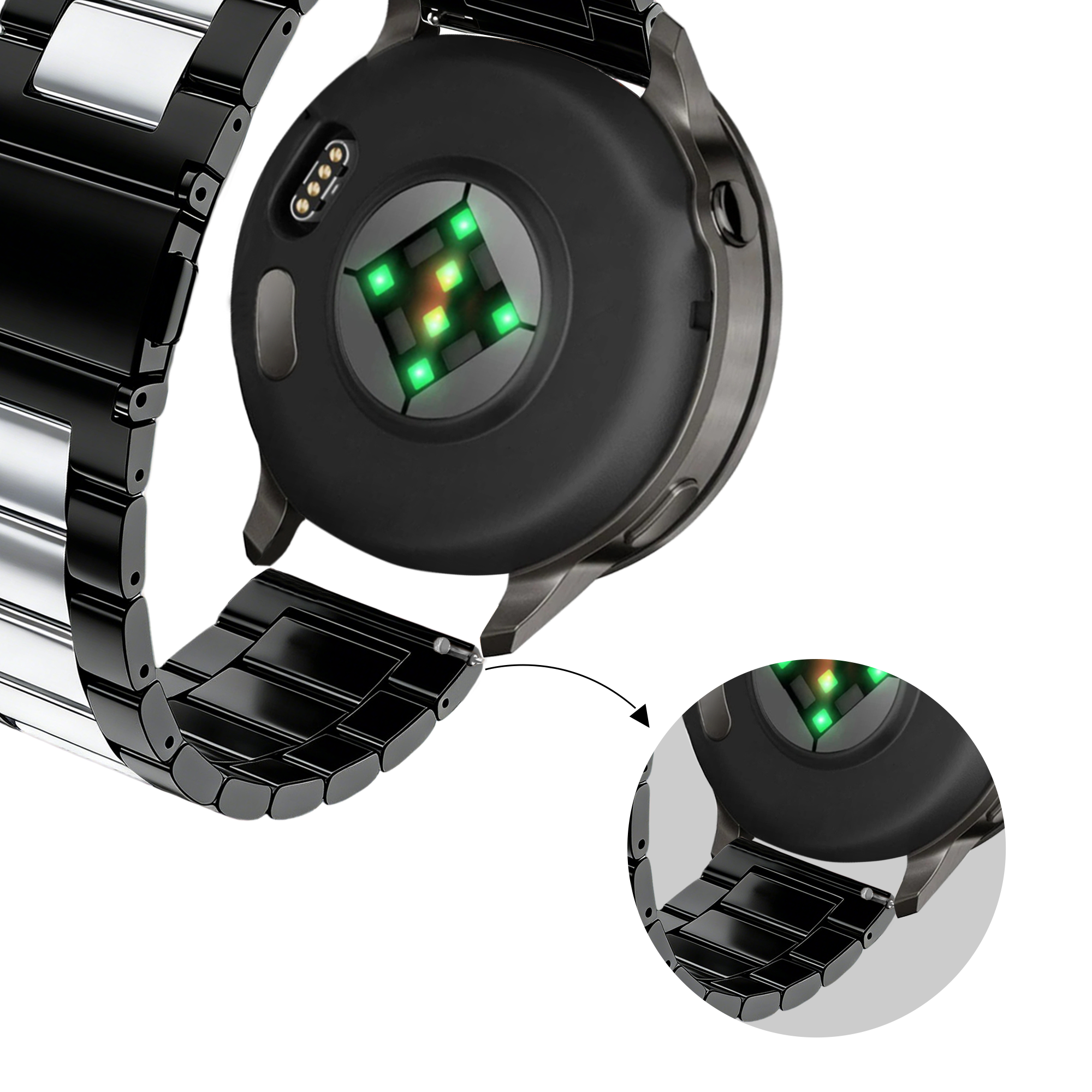 Bandz Garmin Vivomove Luxe Stahlarmband 'Classic' (Schwarz/Silber)