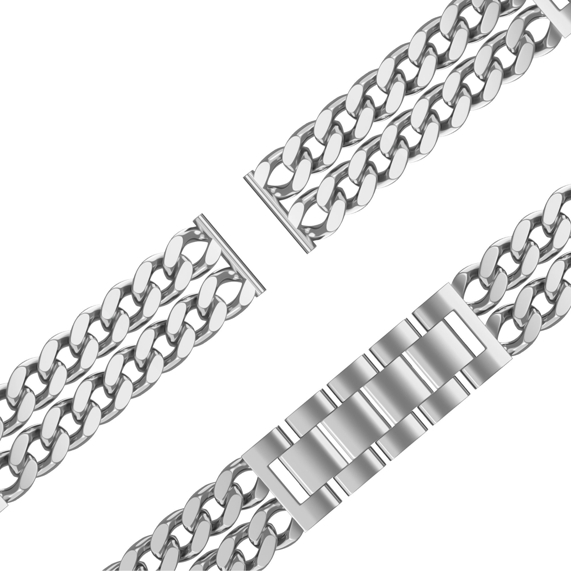Bandz ICE Fit RT 3.0 - 36mm Stahlarmband 'Double Chains' (Silber)