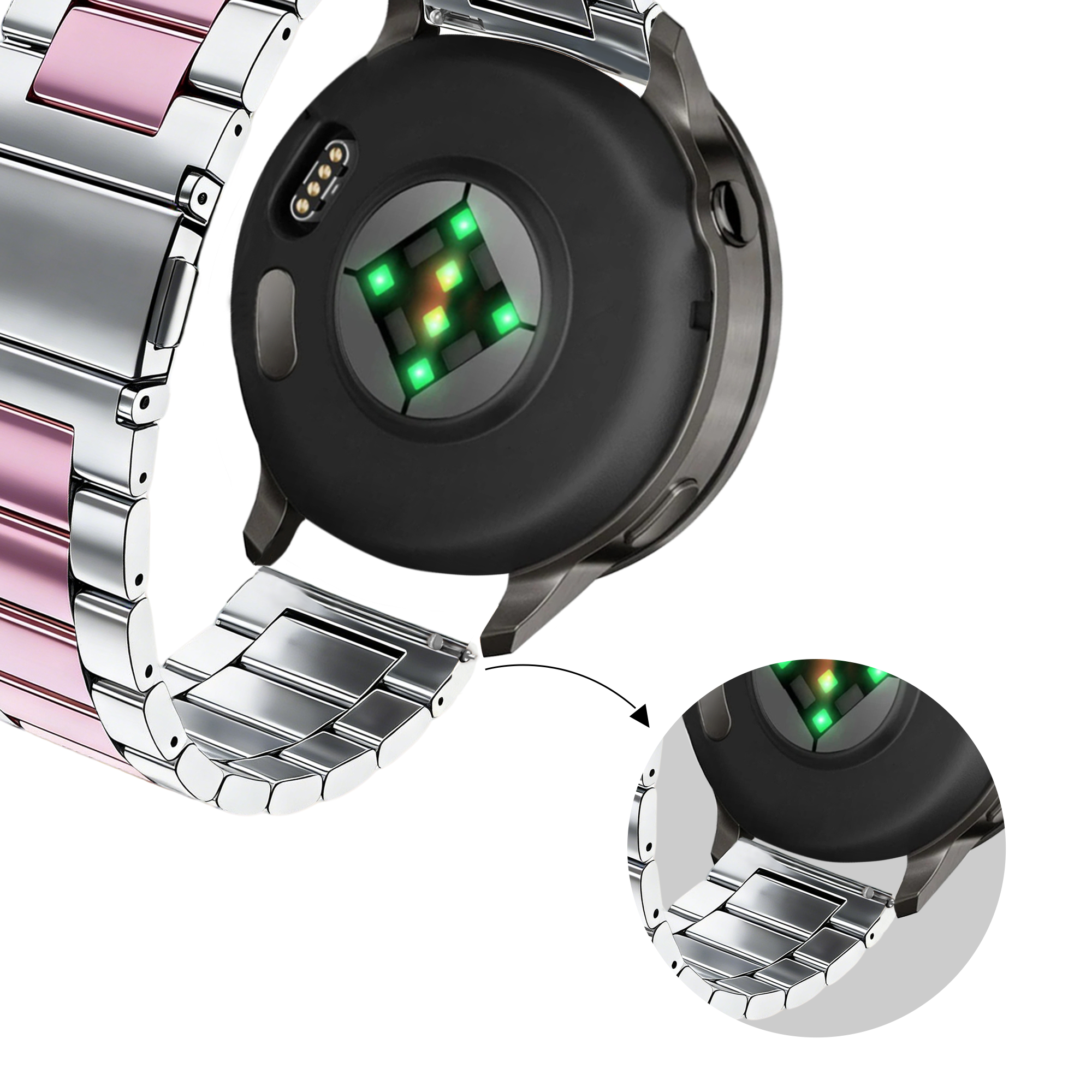 Bandz Garmin Vivomove Luxe Stahlarmband 'Classic' (Silber/Rosa)