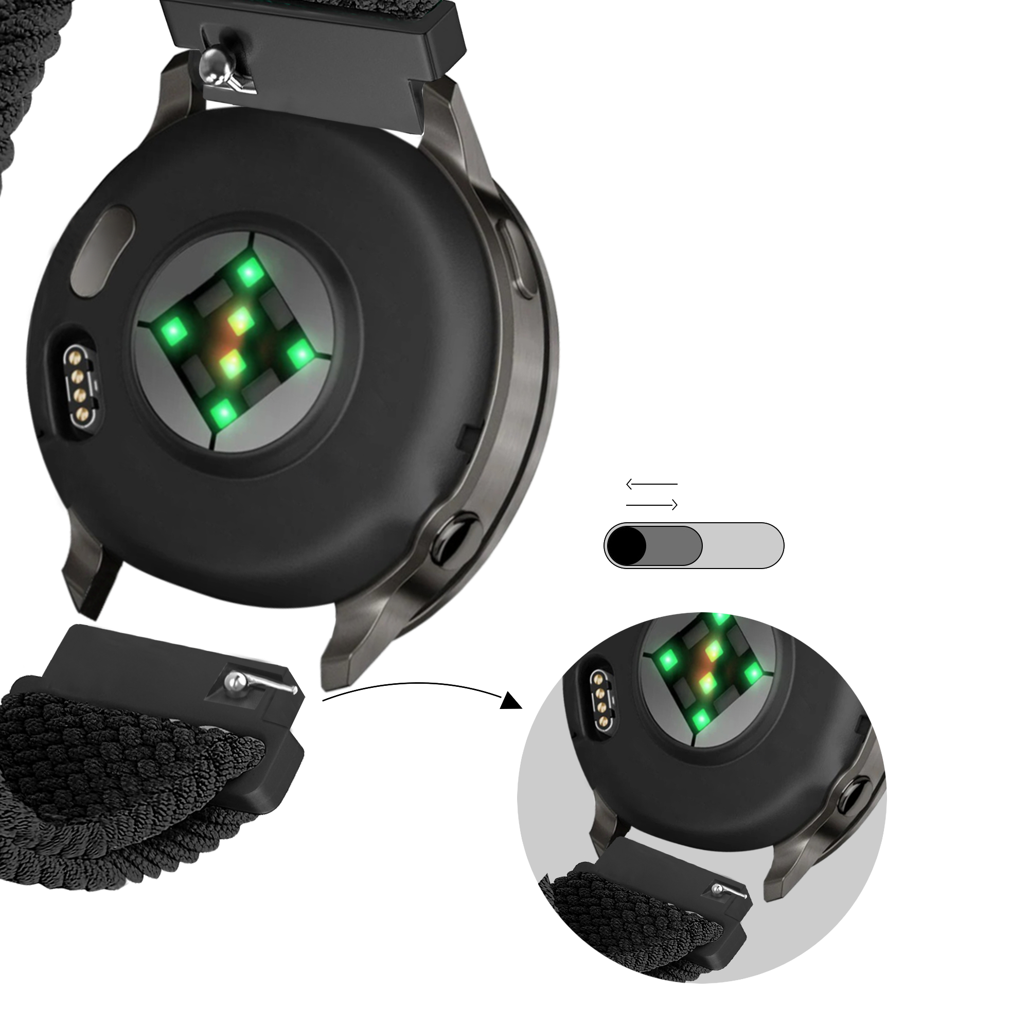 Bandz Garmin Forerunner 255s Verstellbares Geflochtenes Armband (Schwarz)