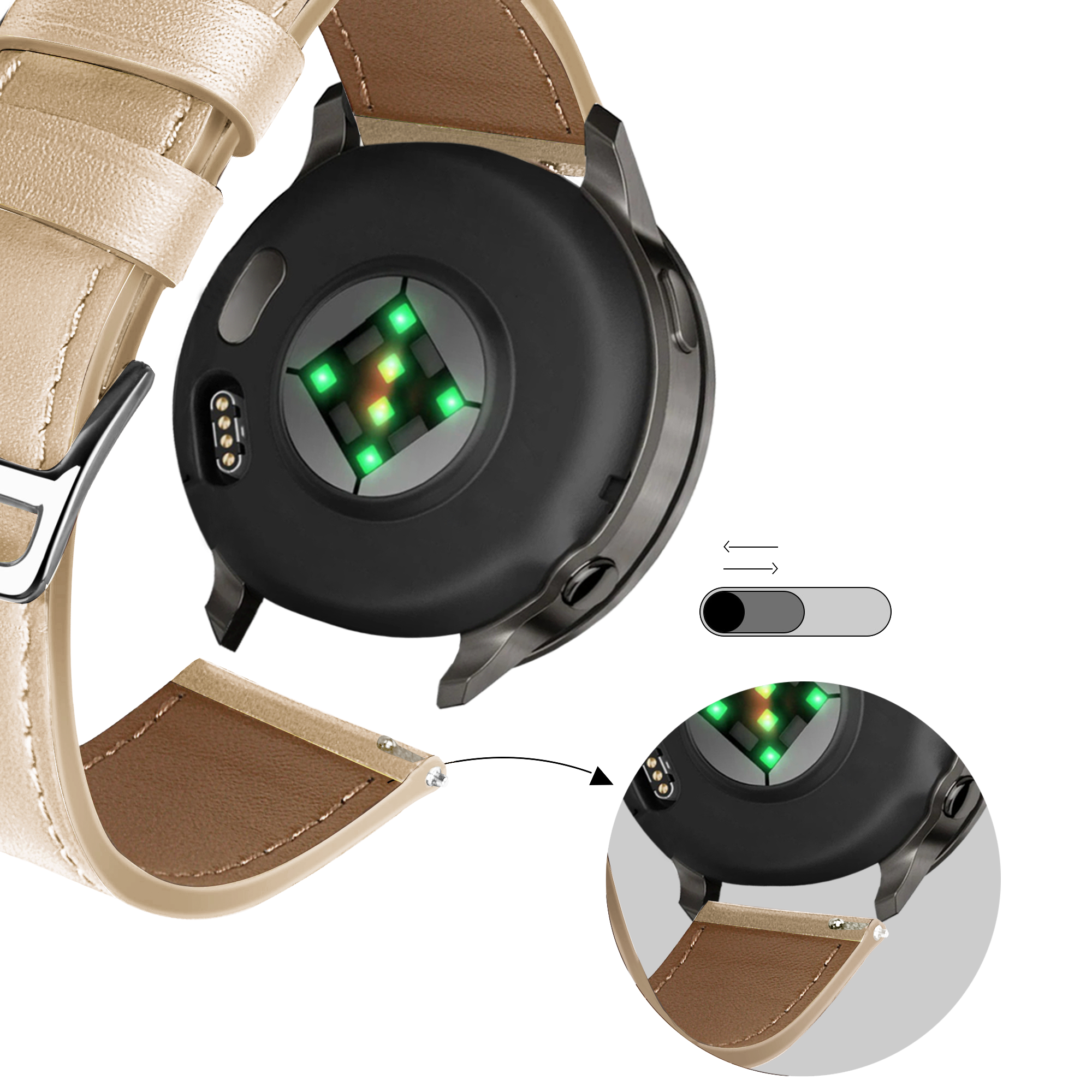 Bandz Garmin Vivoactive 4s Leather Strap 'Deluxe' (Milk Tea)