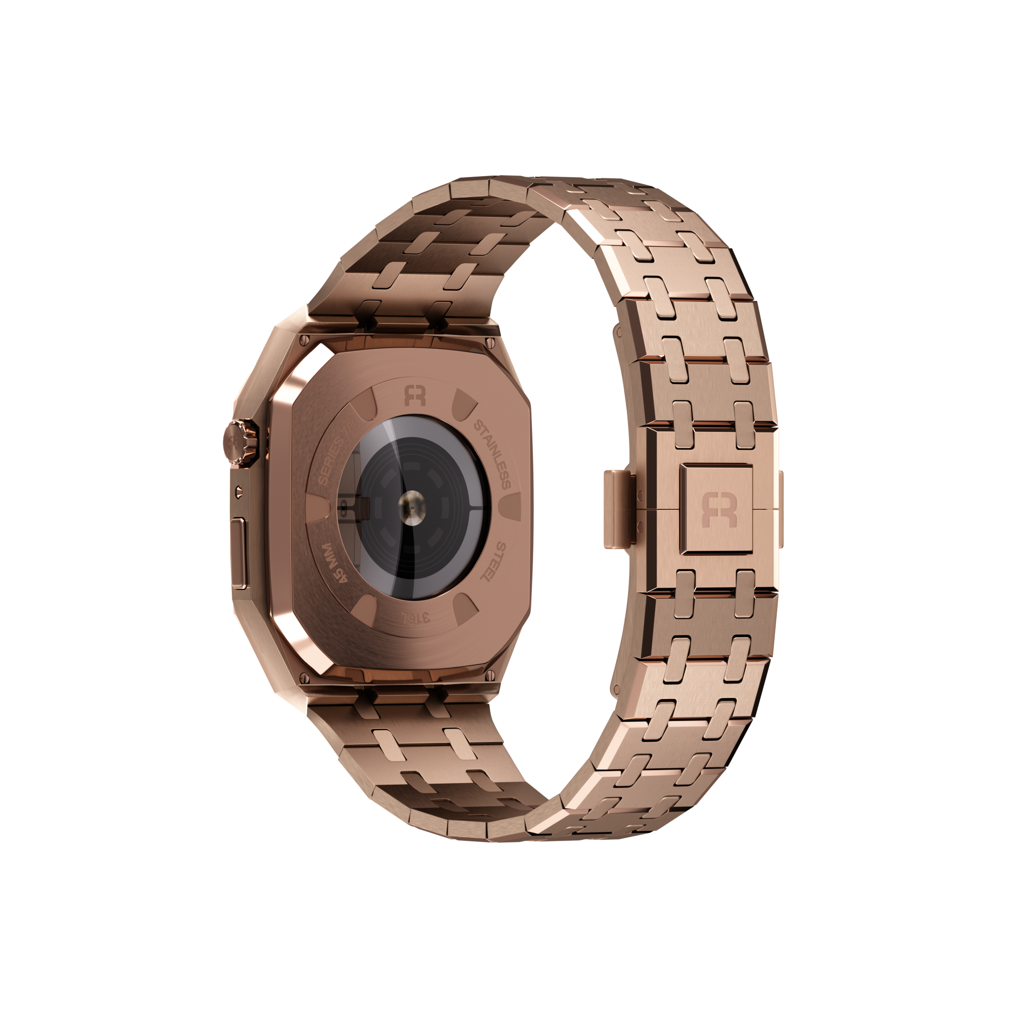 Reqior Apple Watch 45mm Hülle mit integriertem Stahlarmband (Roségold)