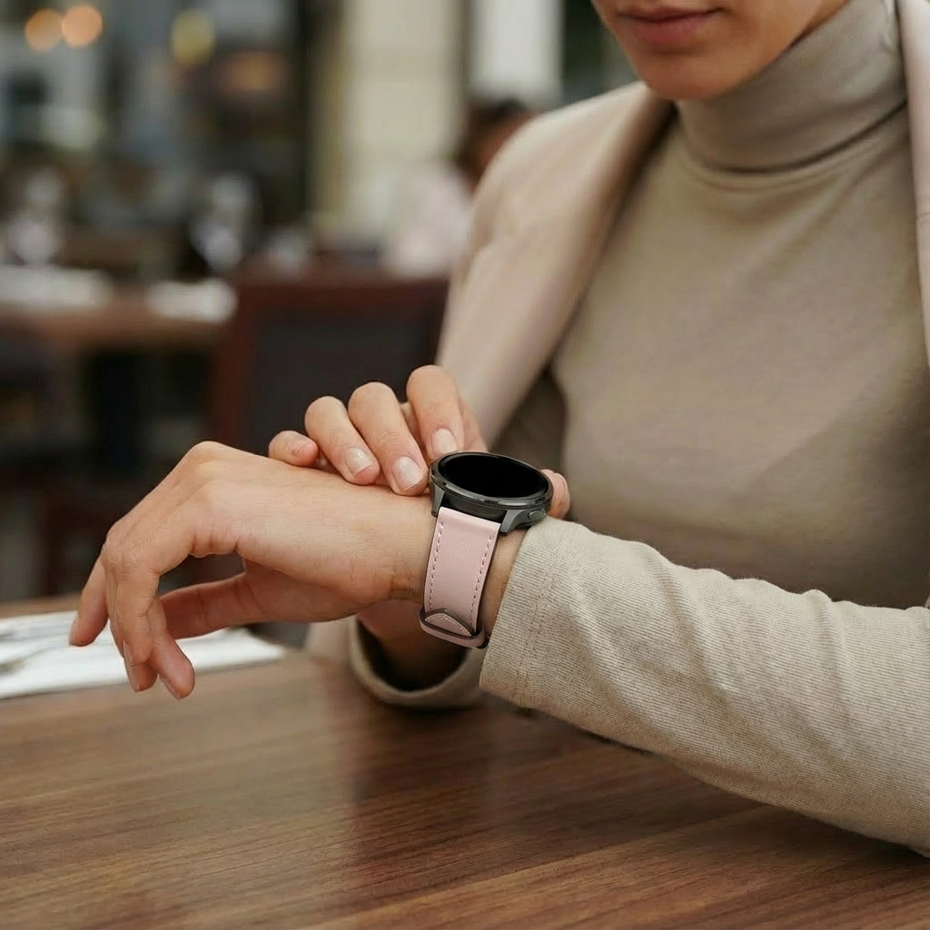 Bandz Garmin Vivomove Luxe Lederarmband 'Deluxe' (Rosa)