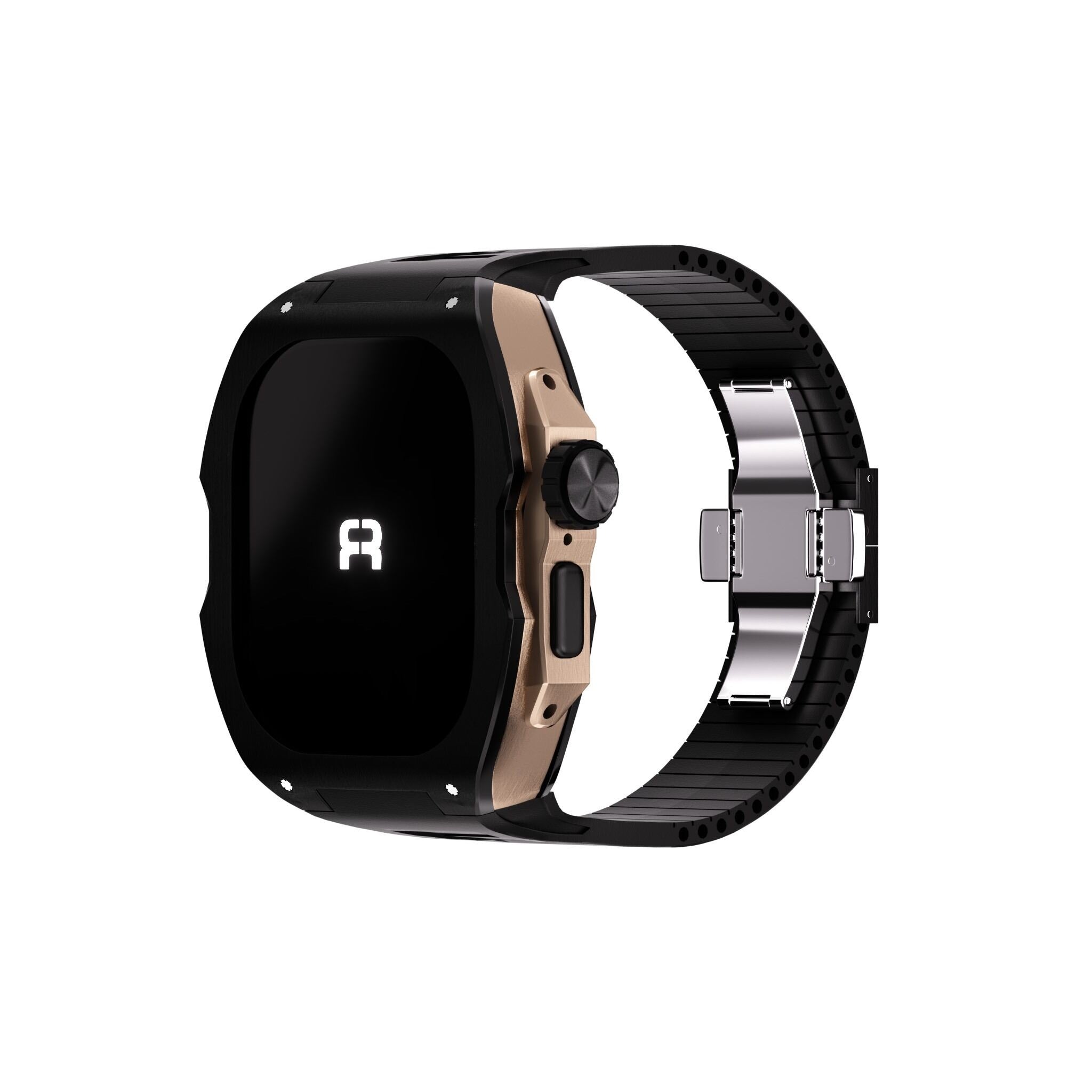 Reqior Apple Watch Ultra Hülle mit integriertem Gummi-Armband (Schwarz/Roségold)