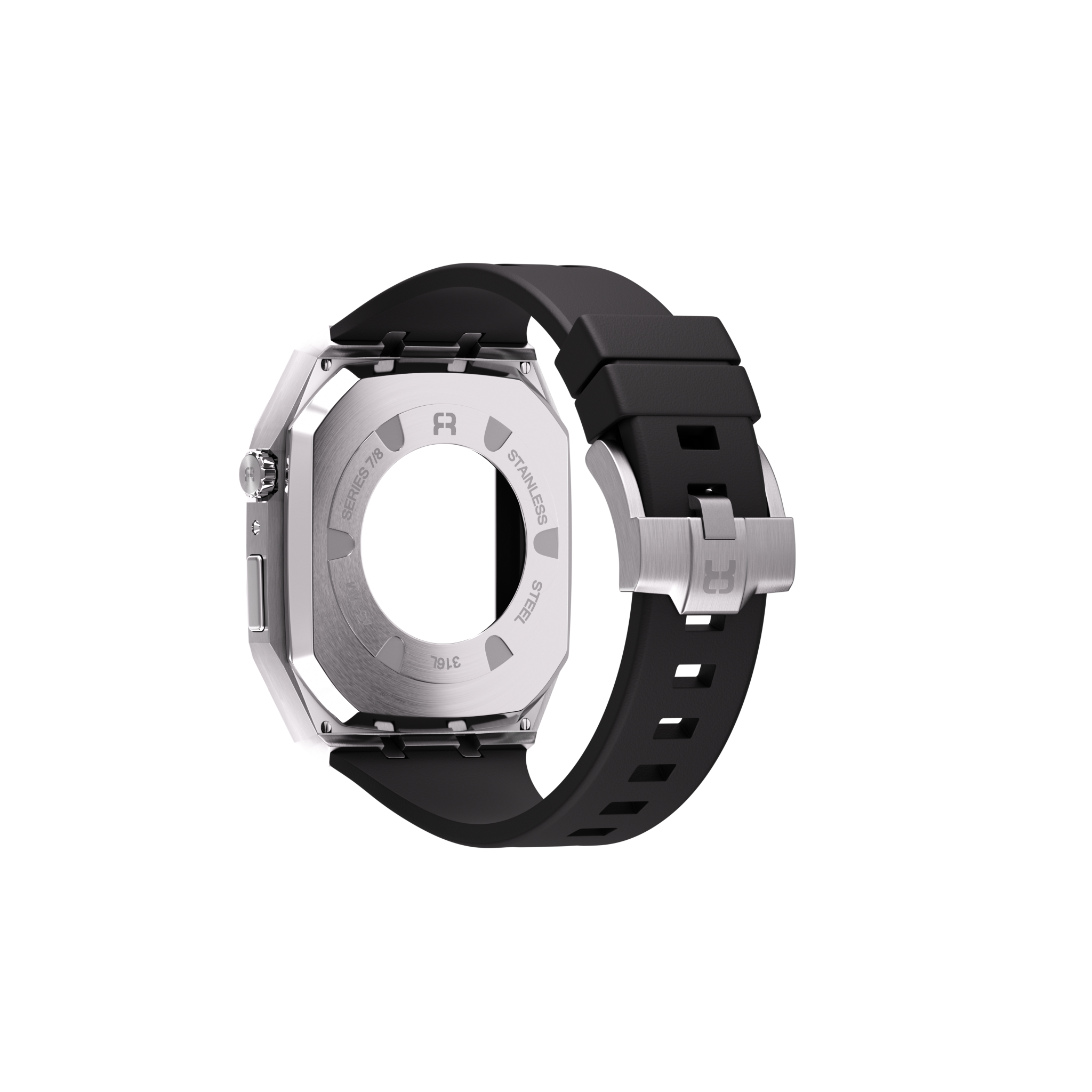 Reqior Apple Watch 45mm Metal Hülle mit integriertem Gummi-Armband (Silber)