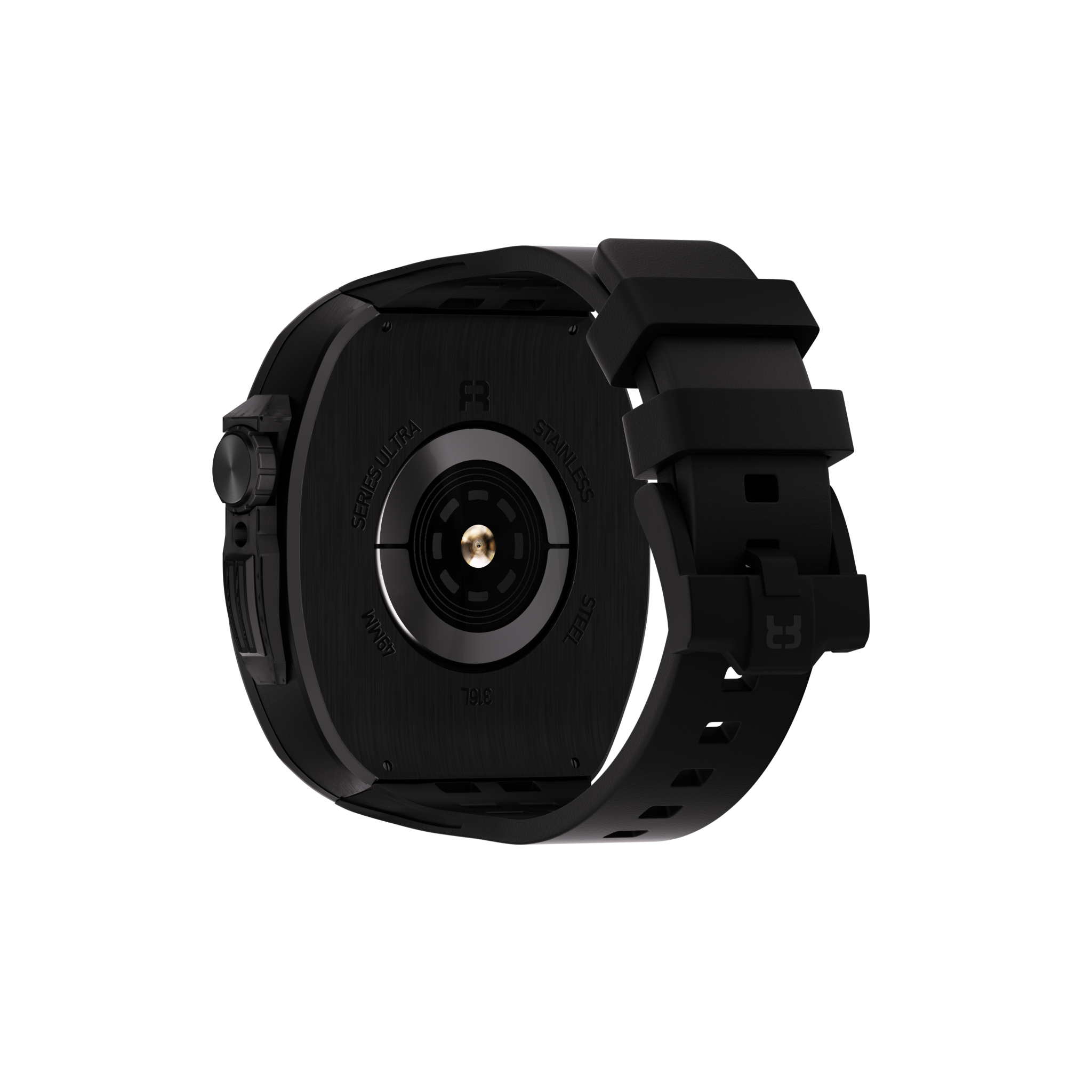 Reqior Apple Watch 45mm Polymer and Metal Hülle mit integriertem Gummi-Armband (Schwarz)