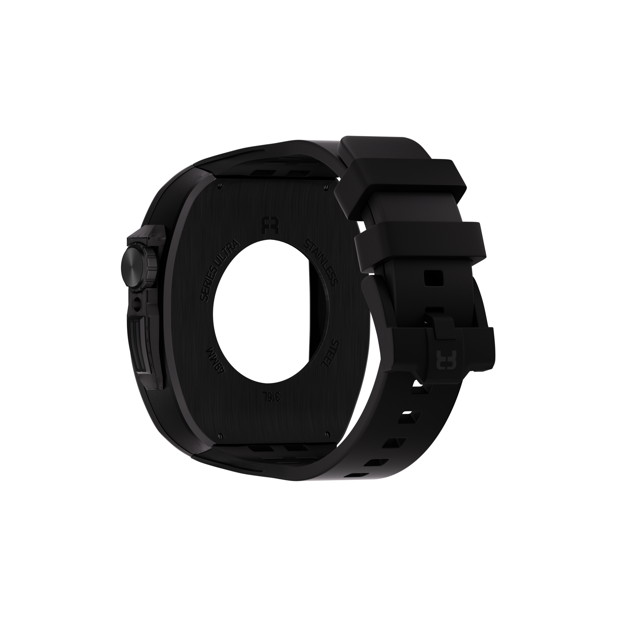 Reqior Apple Watch 45mm Polymer and Metal Hülle mit integriertem Gummi-Armband (Schwarz)
