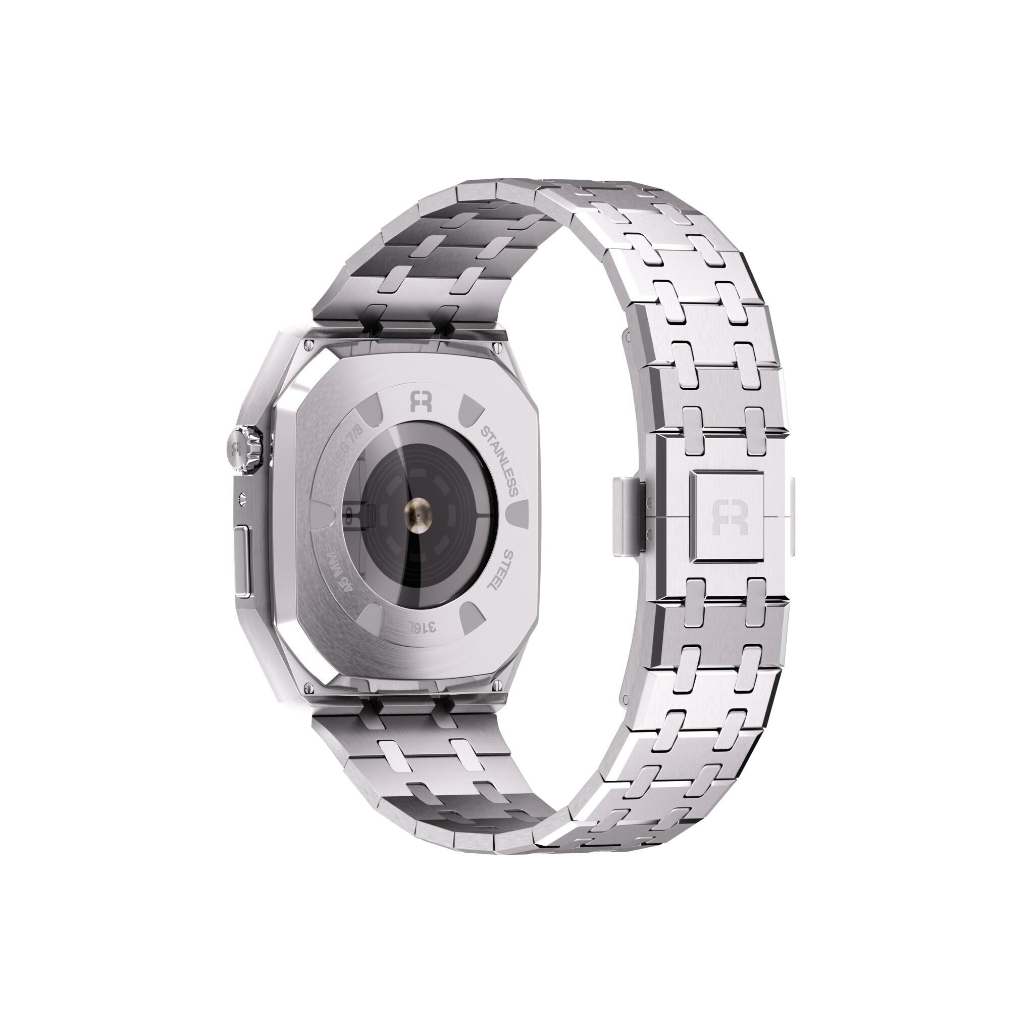 Reqior Apple Watch 45mm Hülle mit integriertem Stahlarmband (Silber)