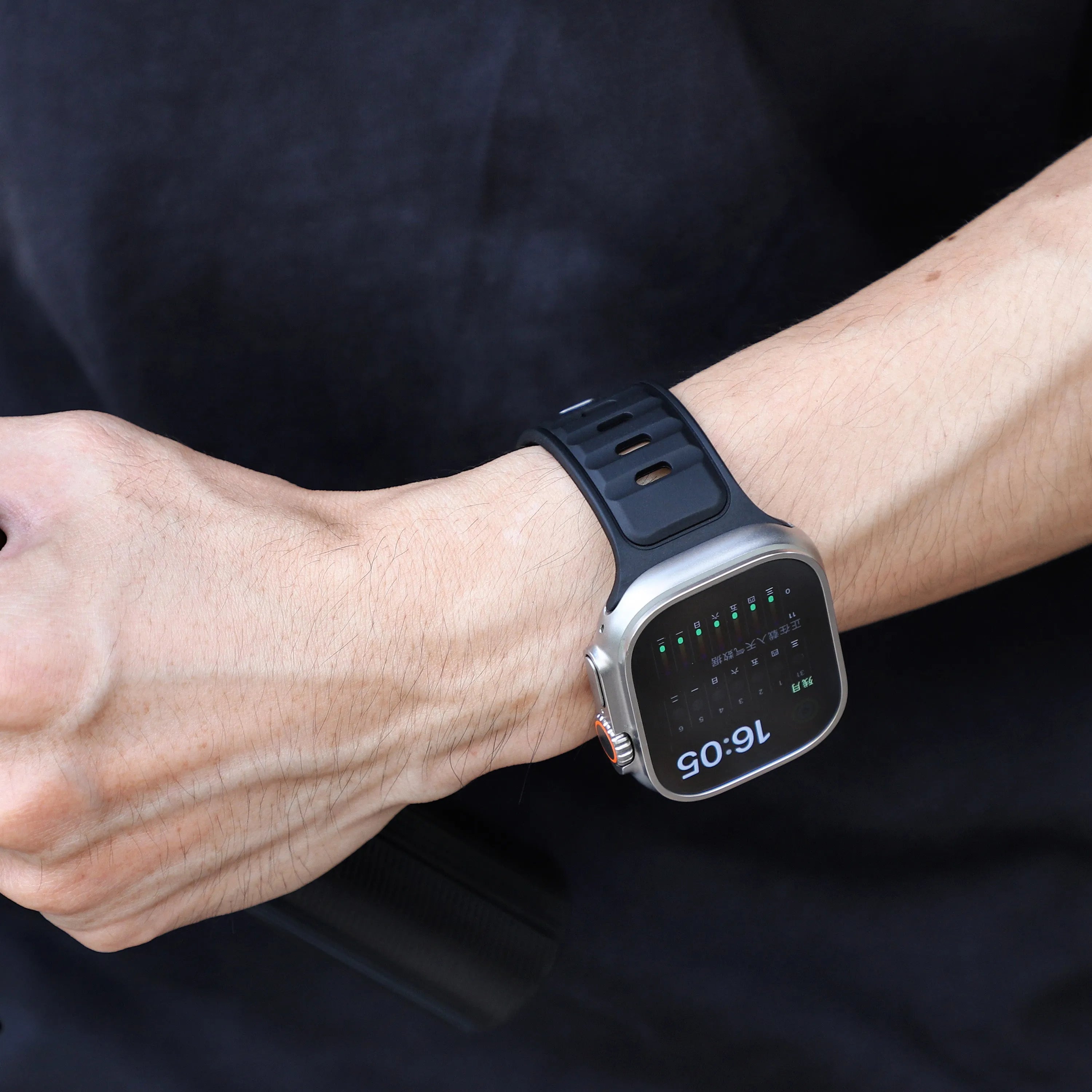 Apple Watch Premium Outdoor Silikonarmband (Schwarz/Schwarz)