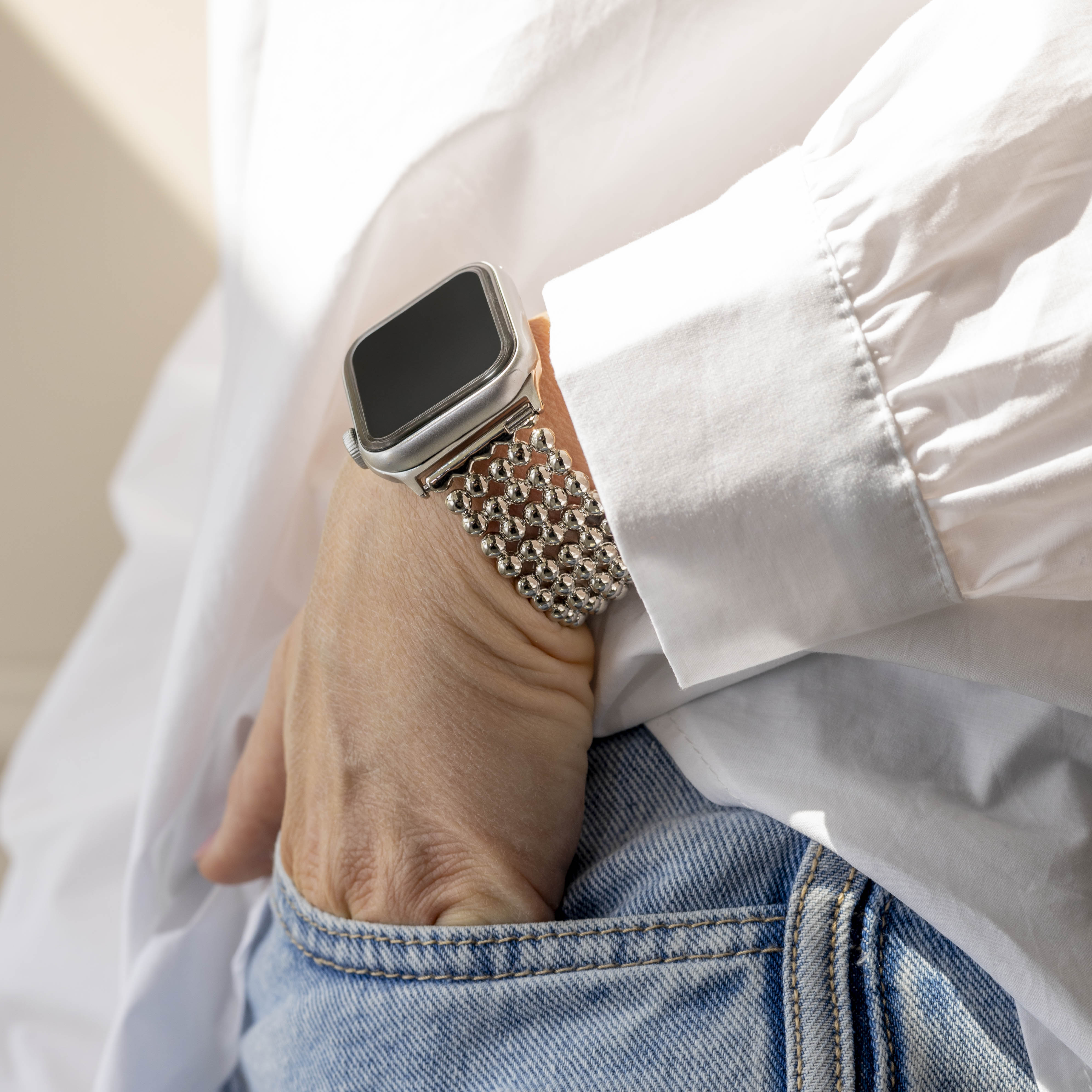 Apple Watch Stahlperlenarmband (Silber)