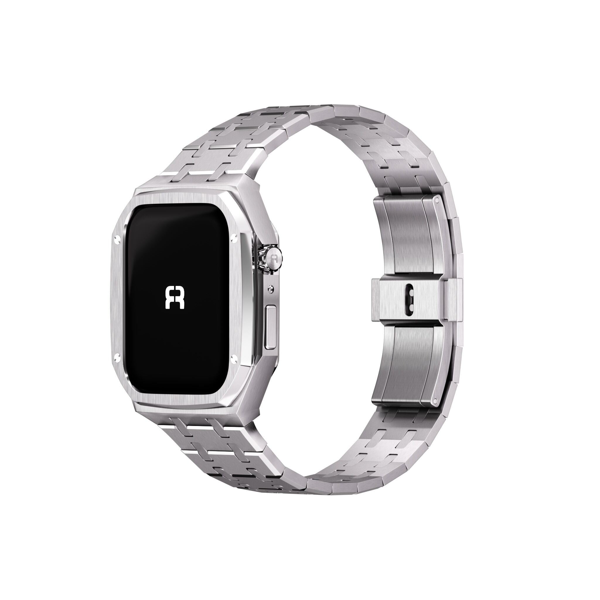 Reqior Apple Watch 45mm Hülle mit integriertem Stahlarmband (Silber)
