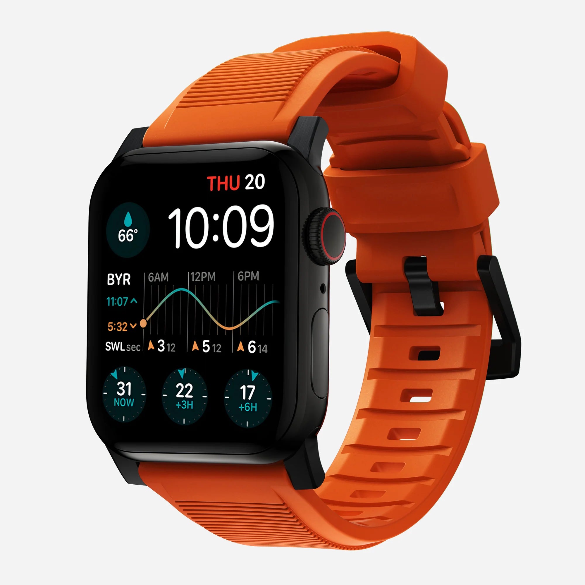 Nomad Rugged Apple Watch Silikonarmband (Schwarz/Ultra Orange)